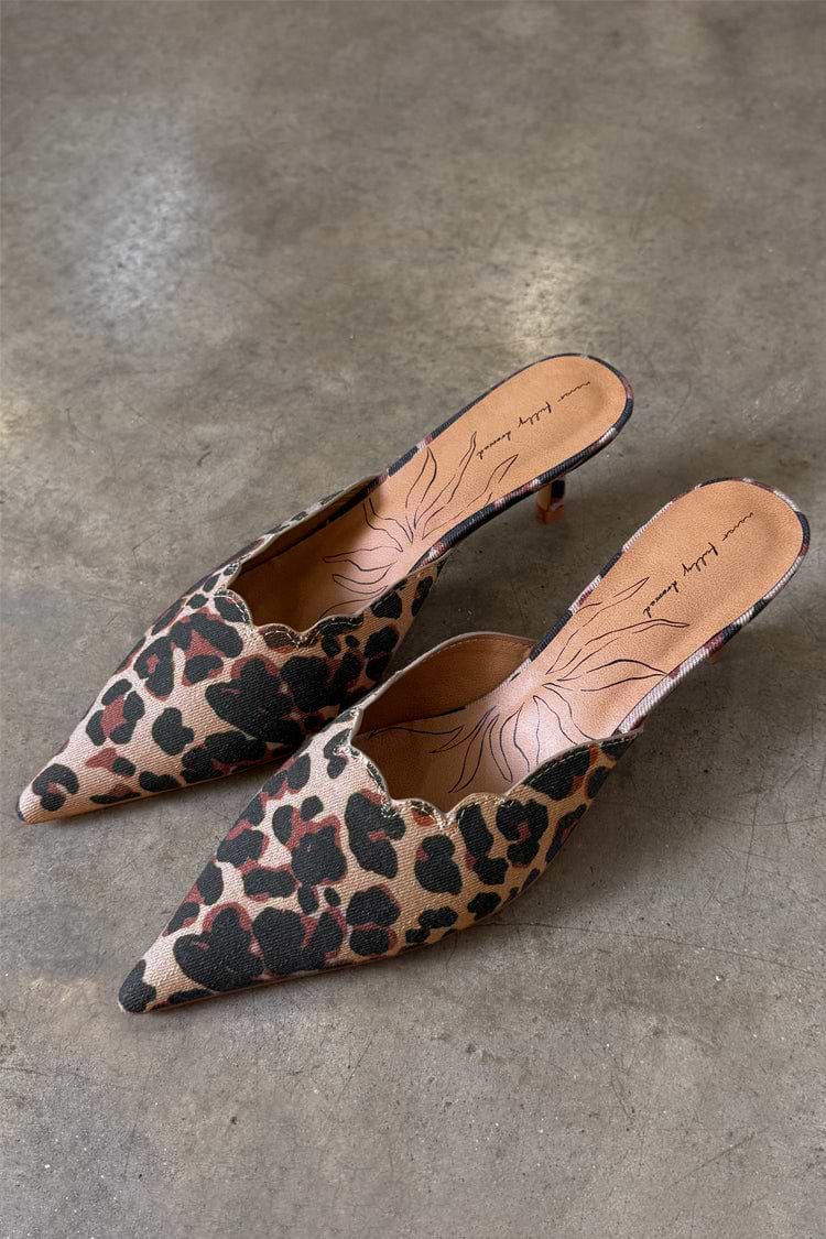 Leopard Denim Scallop City Mules