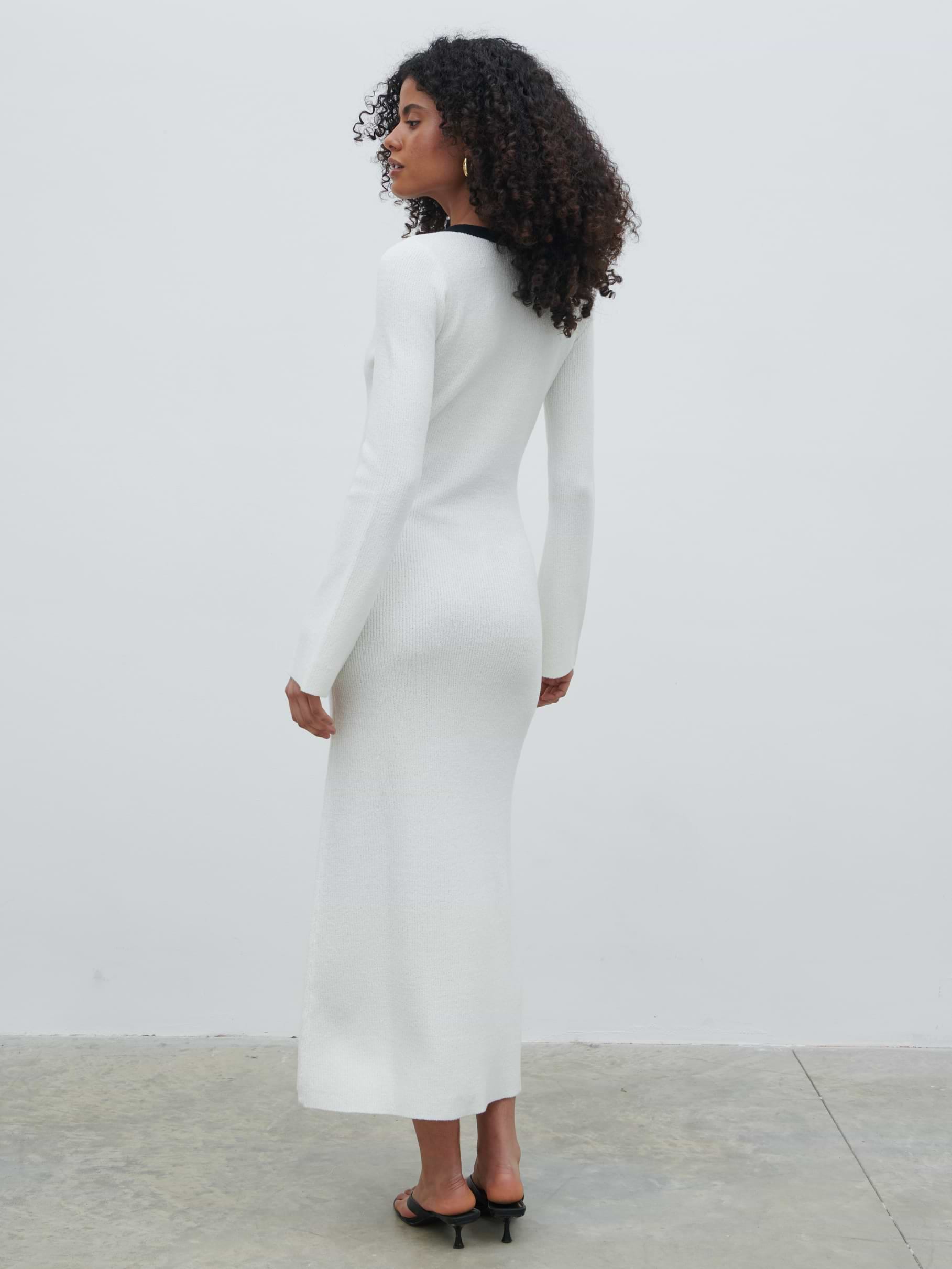 Ailey Contrast Seam Knit Midaxi Dress - Cream and Black