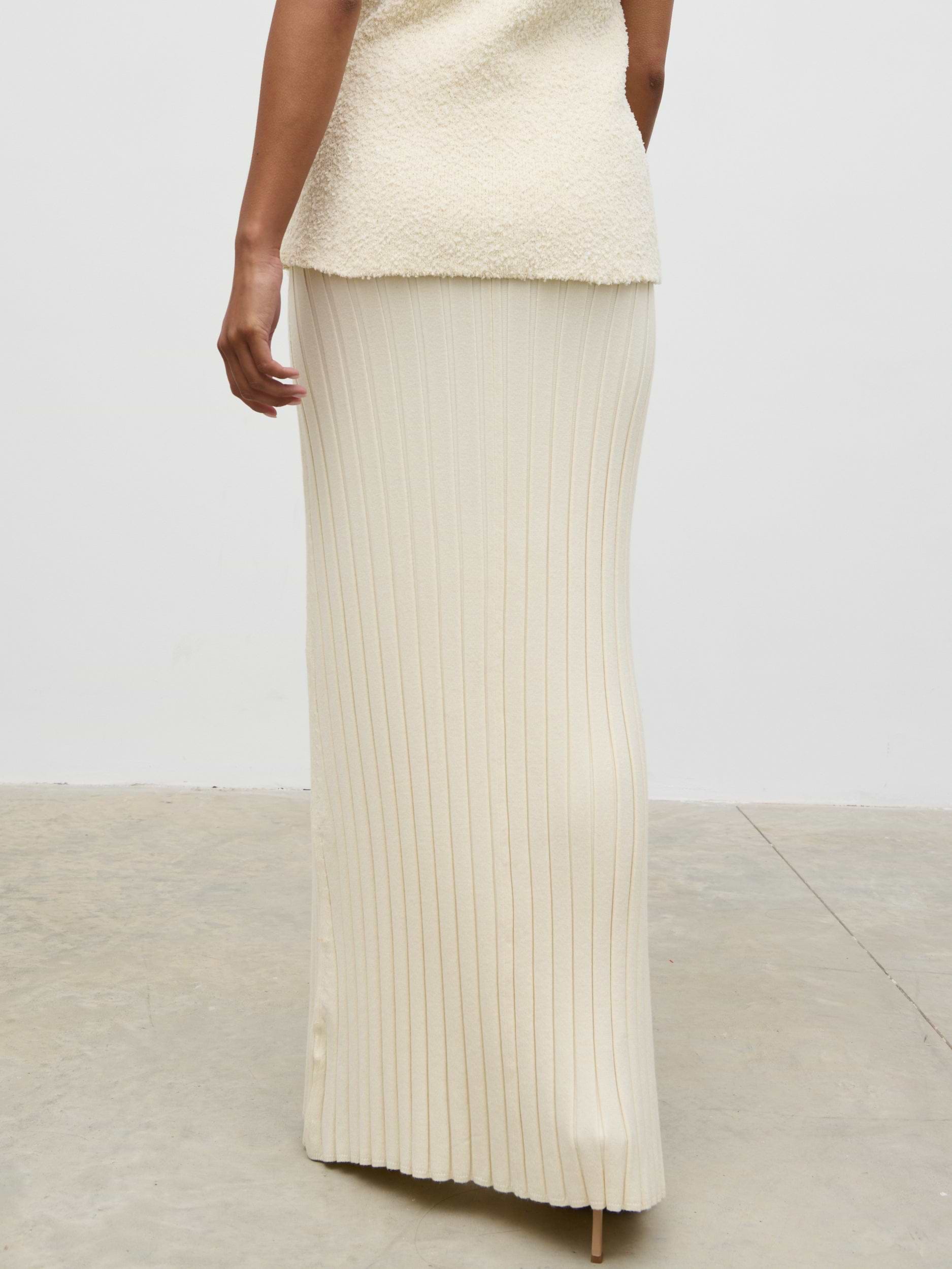 Alma Pleated Knit Maxi Skirt - Cream