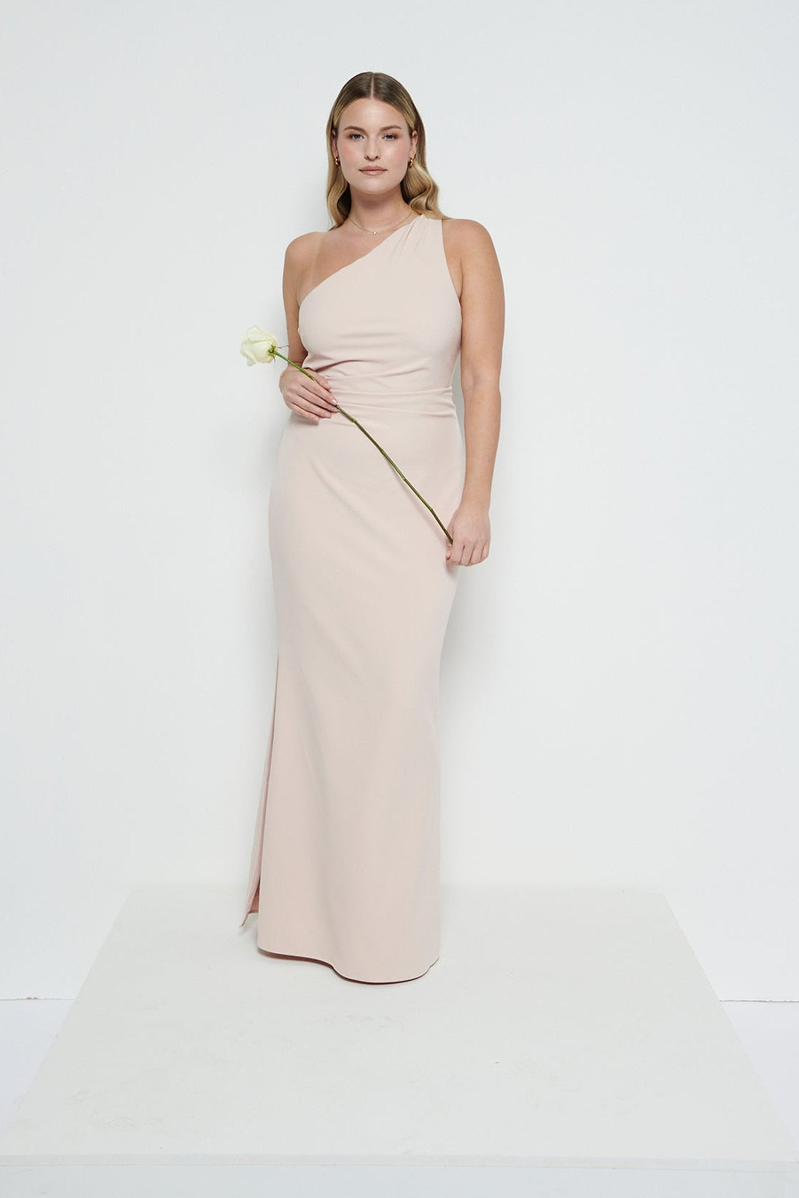 Amelia Crepe Ruched Maxi Bridesmaid Dress - Blush