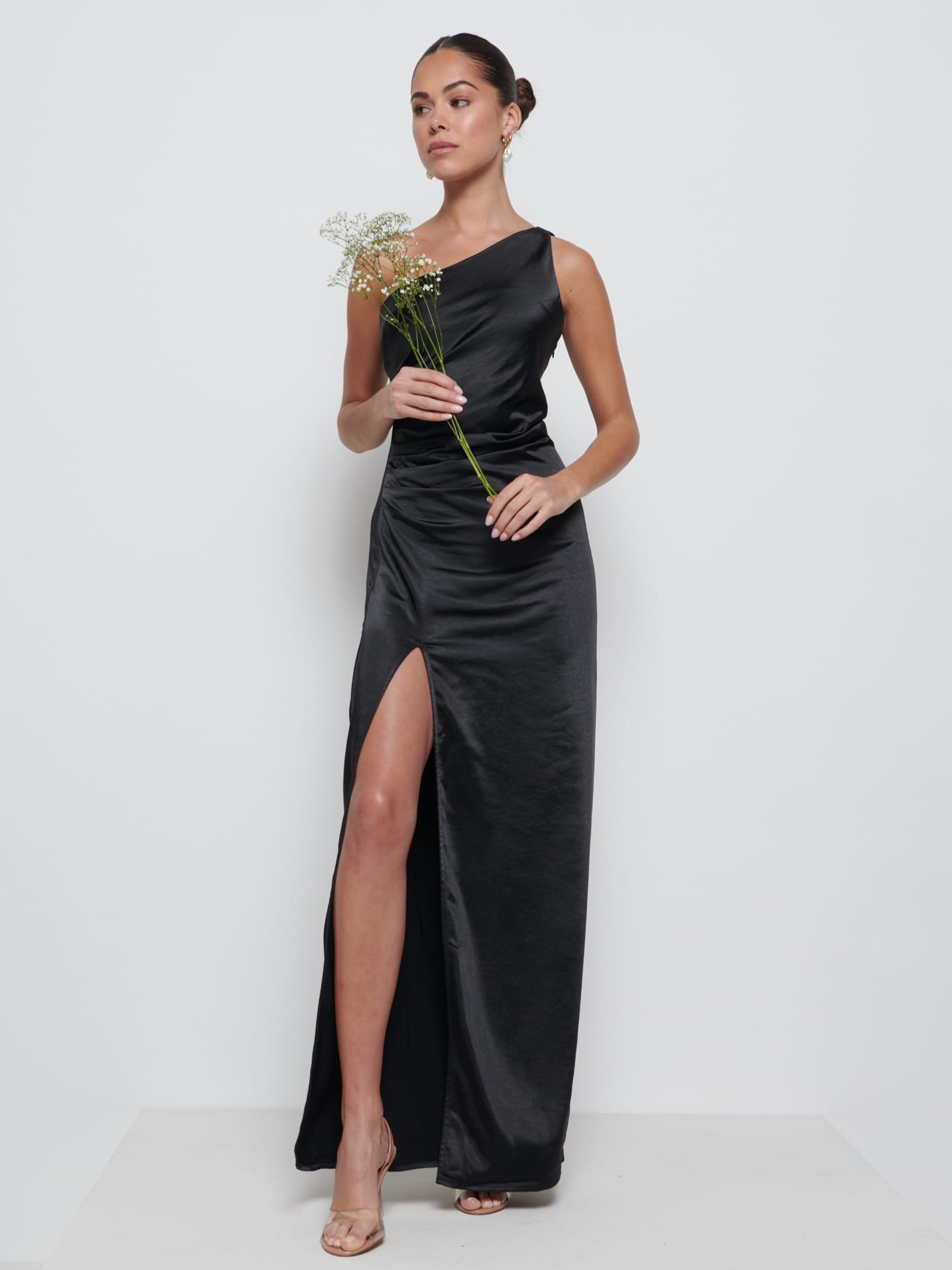 Amelia Ruched Maxi Bridesmaid Dress - Black