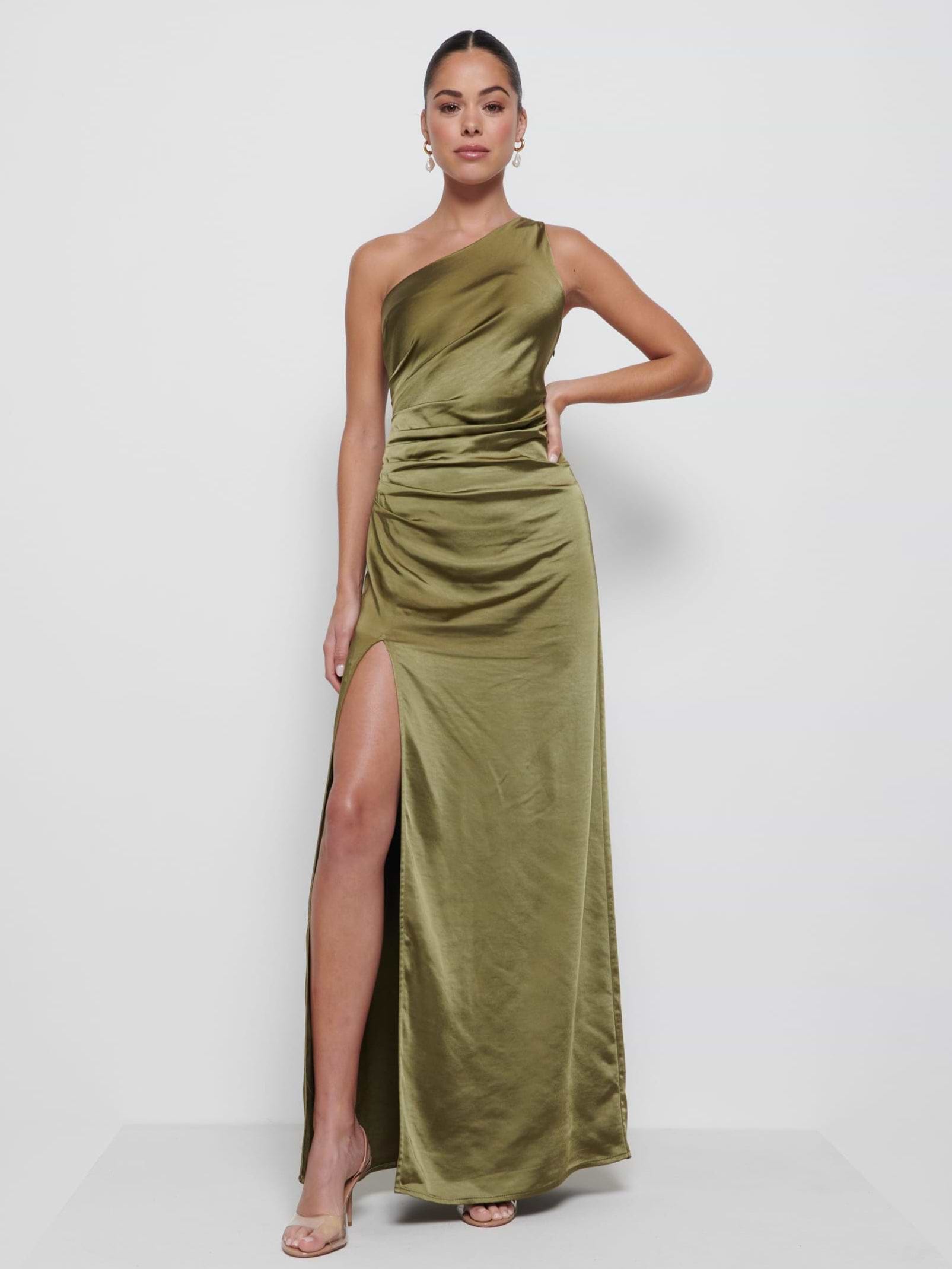 Amelia Ruched Maxi Bridesmaid Dress - Dark Olive