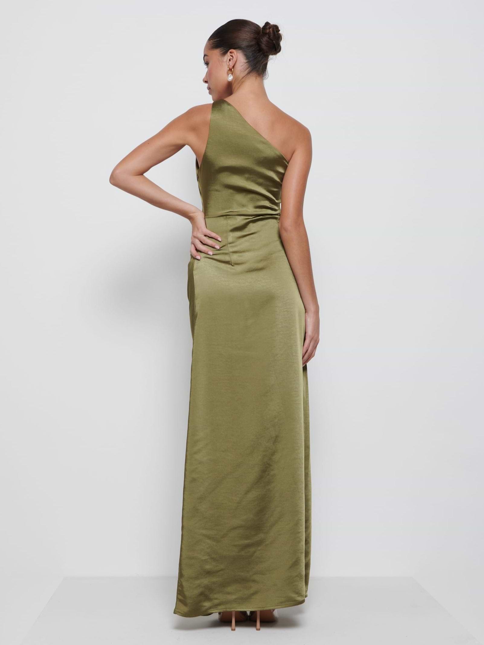Amelia Ruched Maxi Bridesmaid Dress - Dark Olive