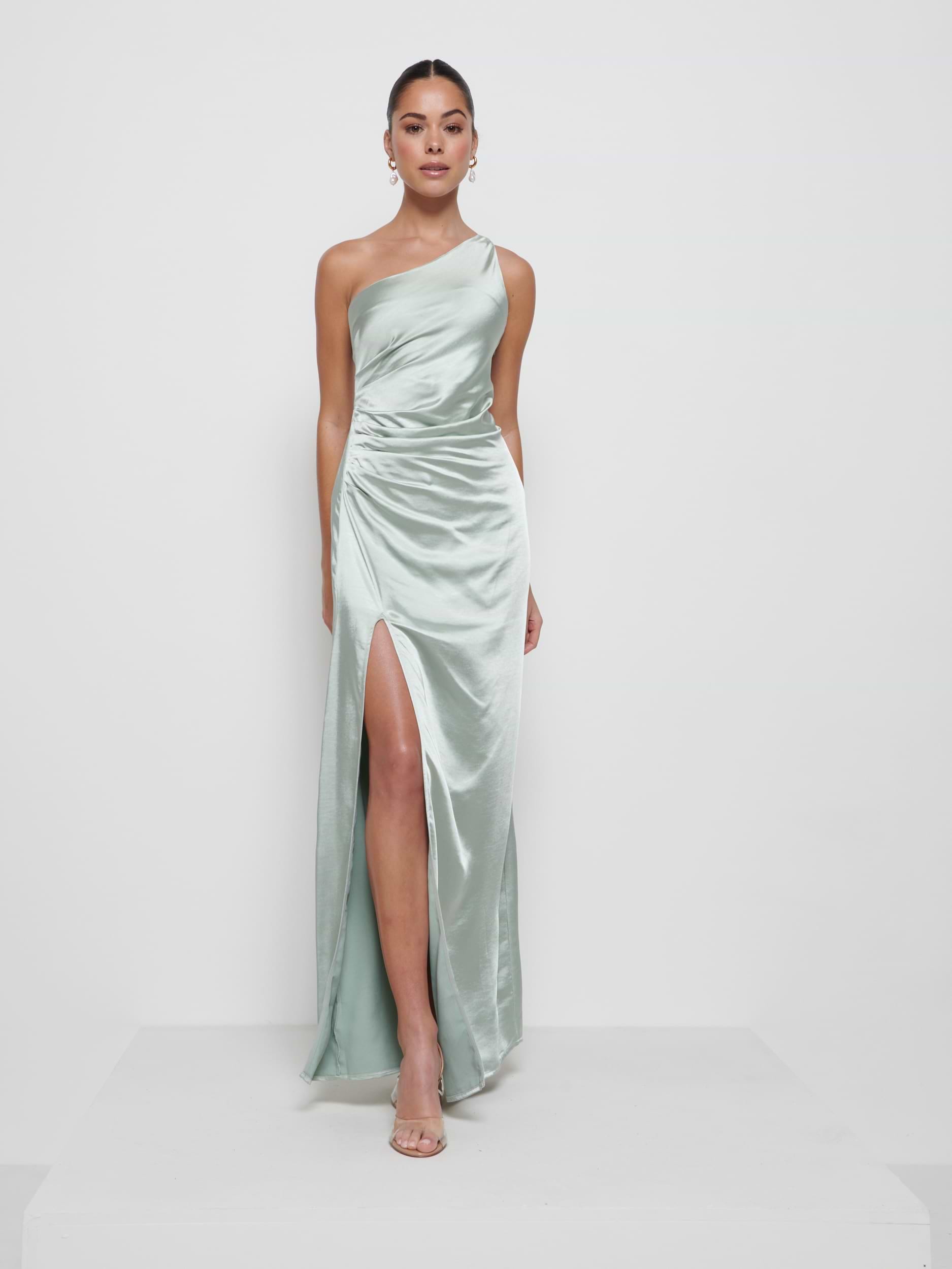Amelia Ruched Maxi Bridesmaid Dress - Matte Sage