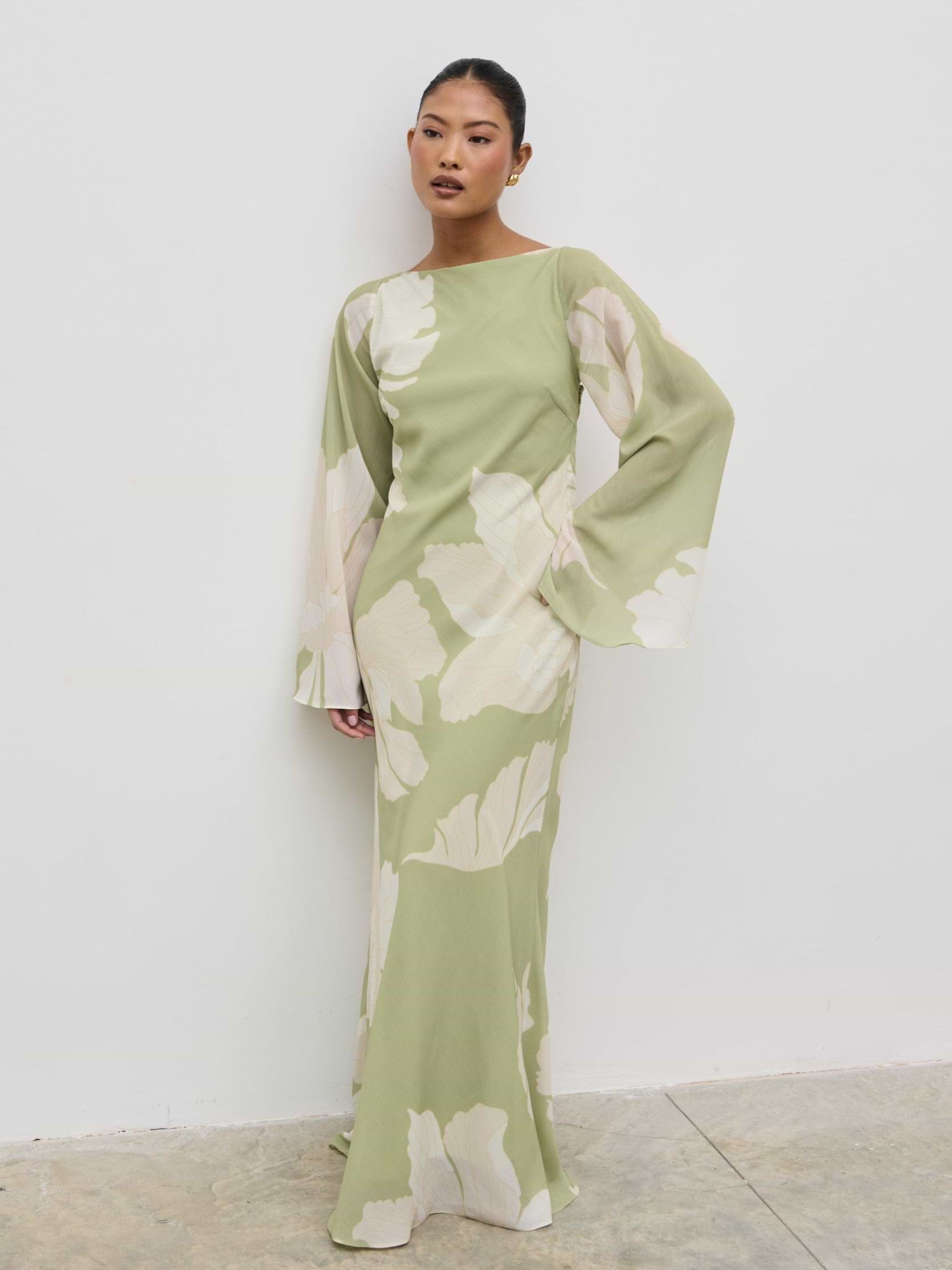 Primrose Kimono Sleeve Maxi Dress - Olive Floral