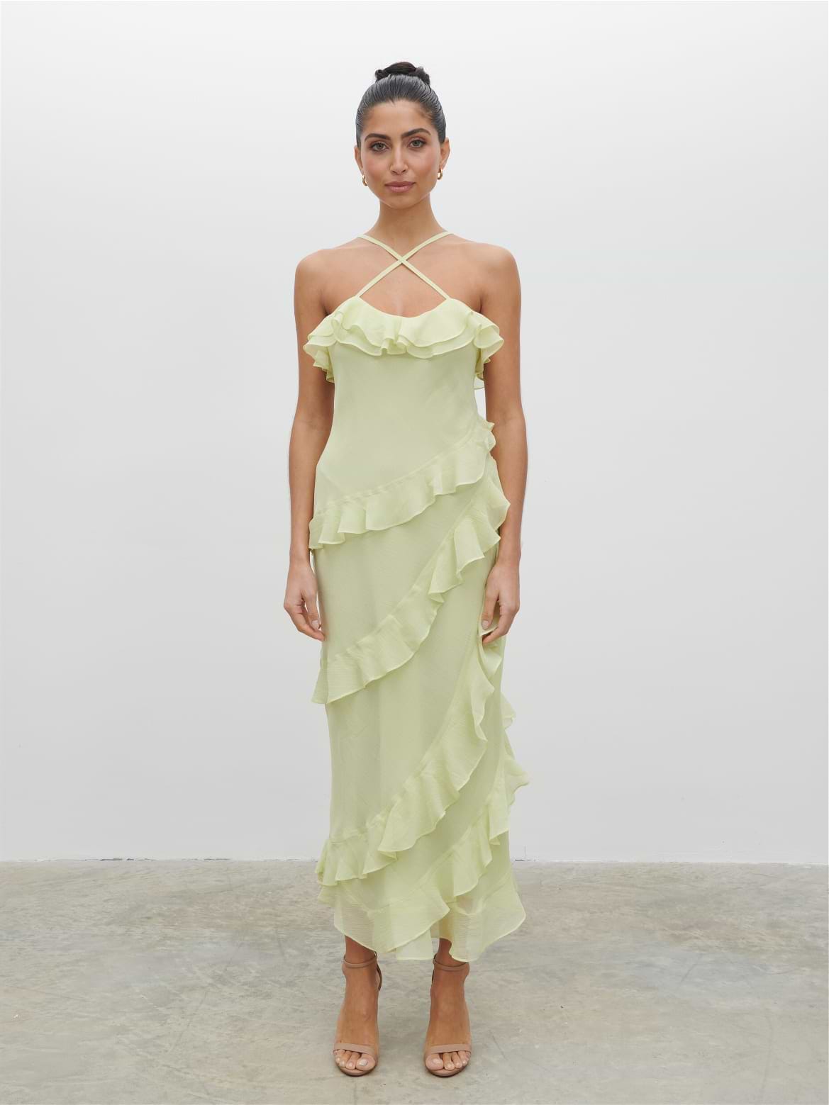 Aryana Ruffle Midaxi Dress - Pistachio