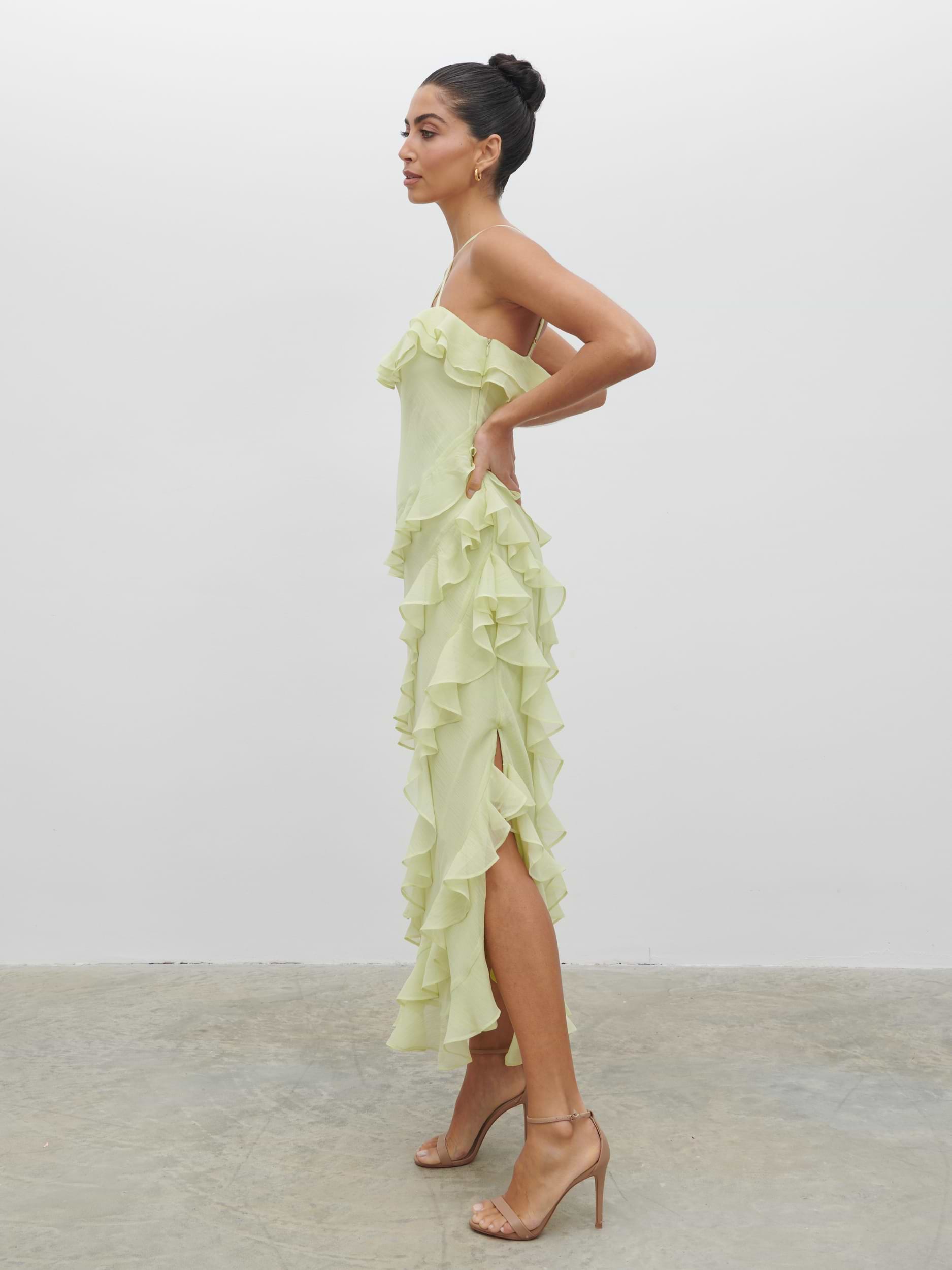Aryana Ruffle Midaxi Dress - Pistachio