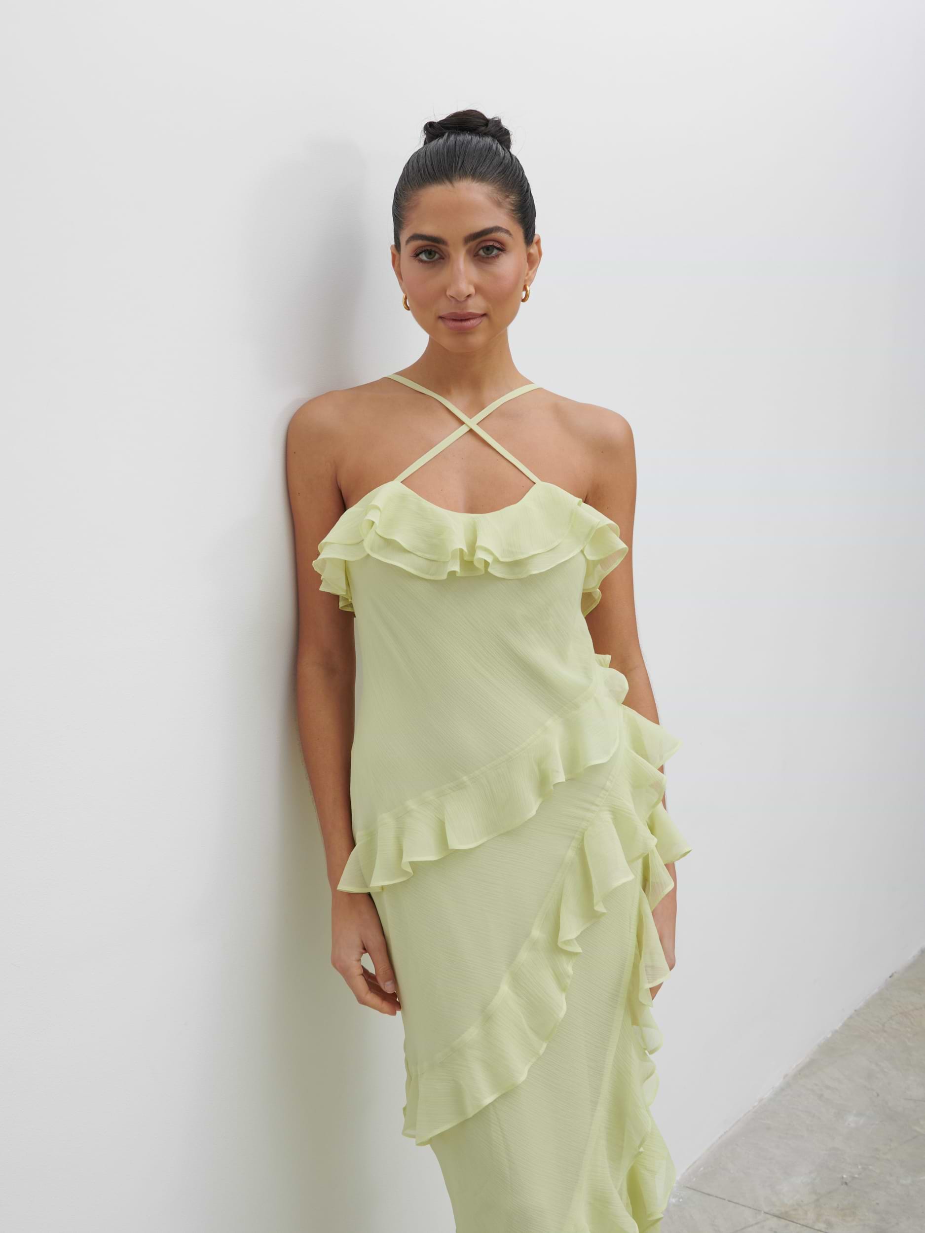 Aryana Ruffle Midaxi Dress - Pistachio