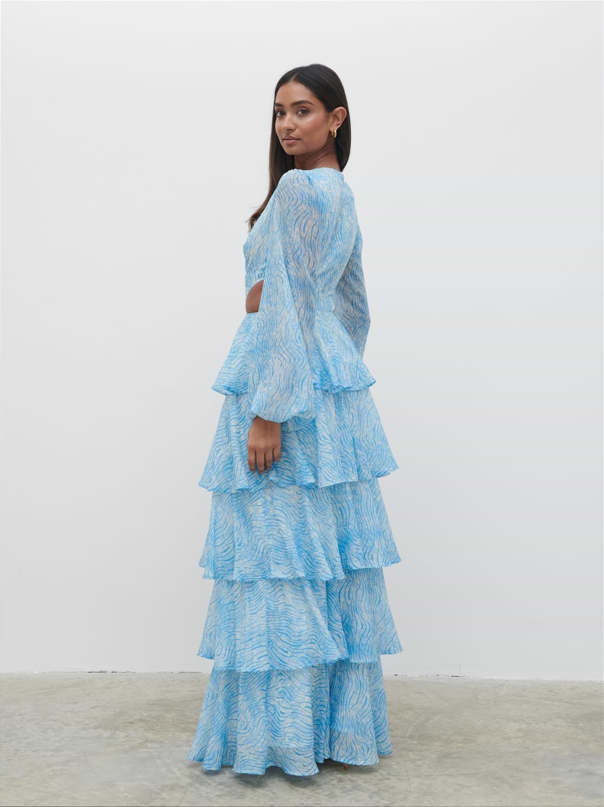 Ashton Cut Out Maxi Dress - Blue Swirl