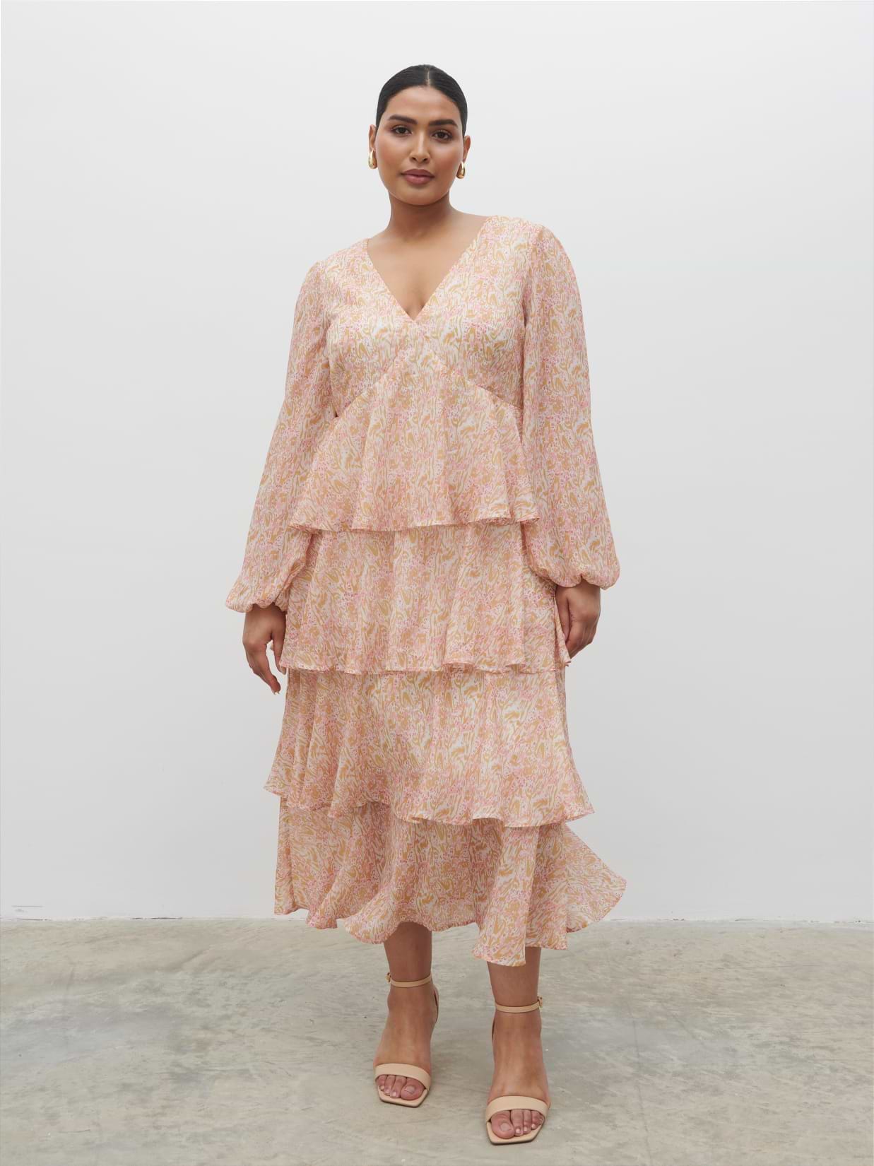 Ashton Ruffle Midi Dress Curve - Ditsy Animal Sorbet Print