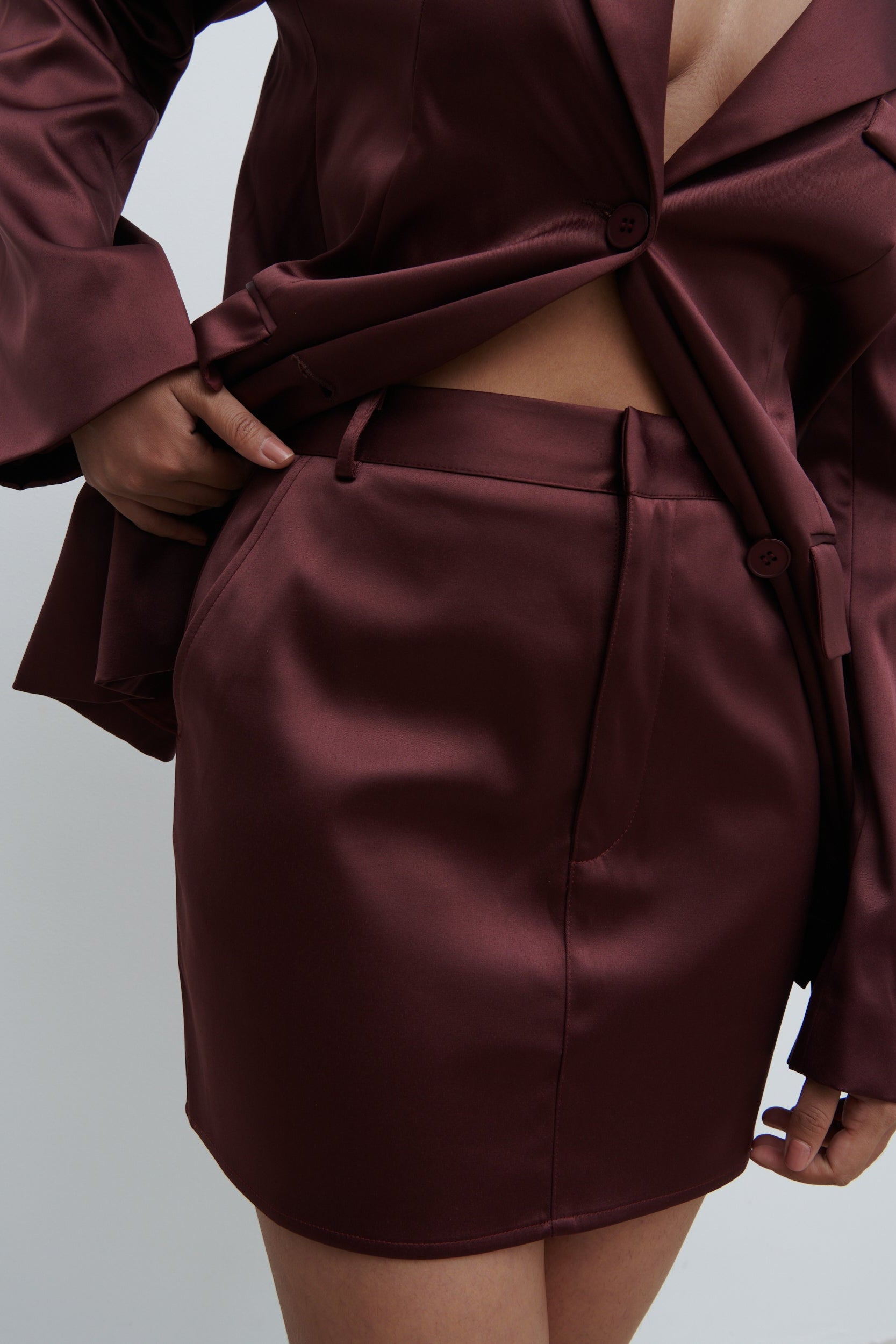 Beck Satin Tailored Micro Mini Skirt - Deep Wine