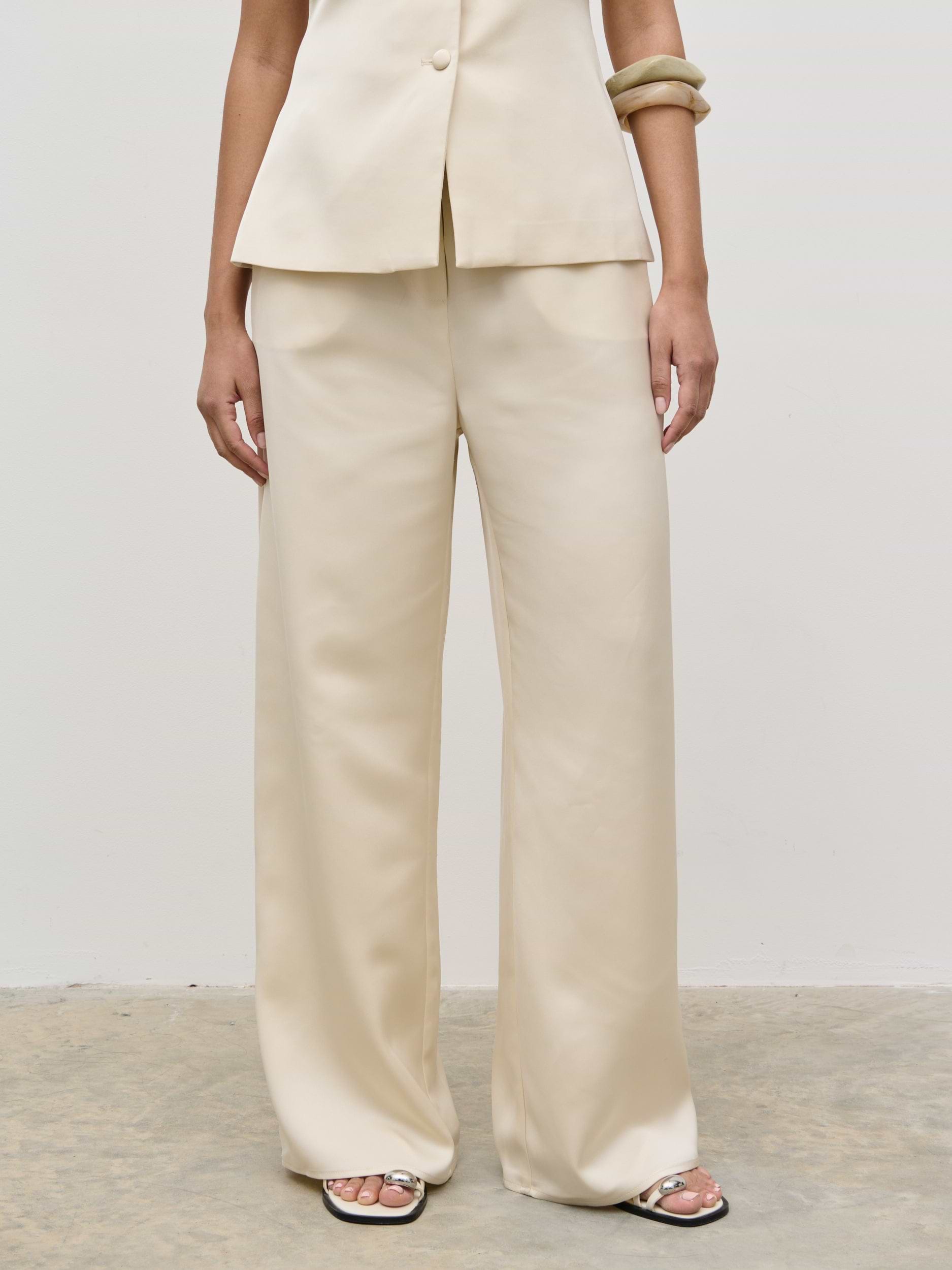 Breya Satin Drawstring Trousers - Cream