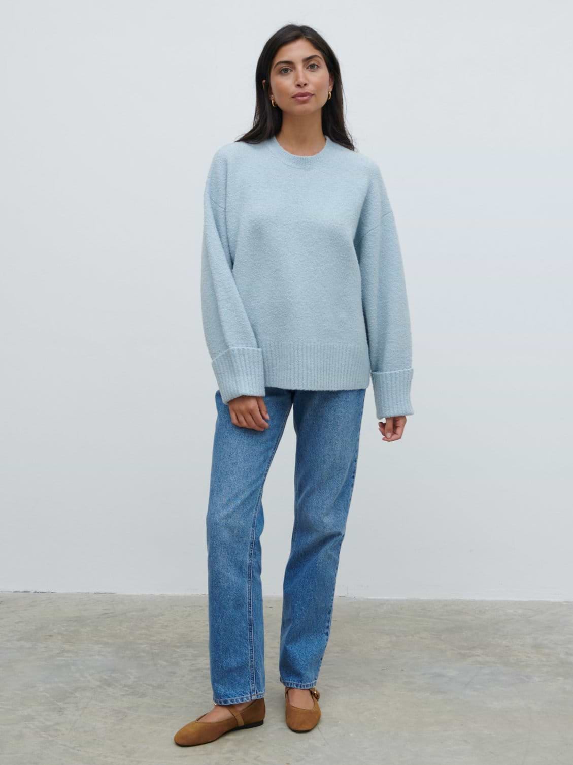 Camille Oversized Borg Knit Jumper - Pale Blue