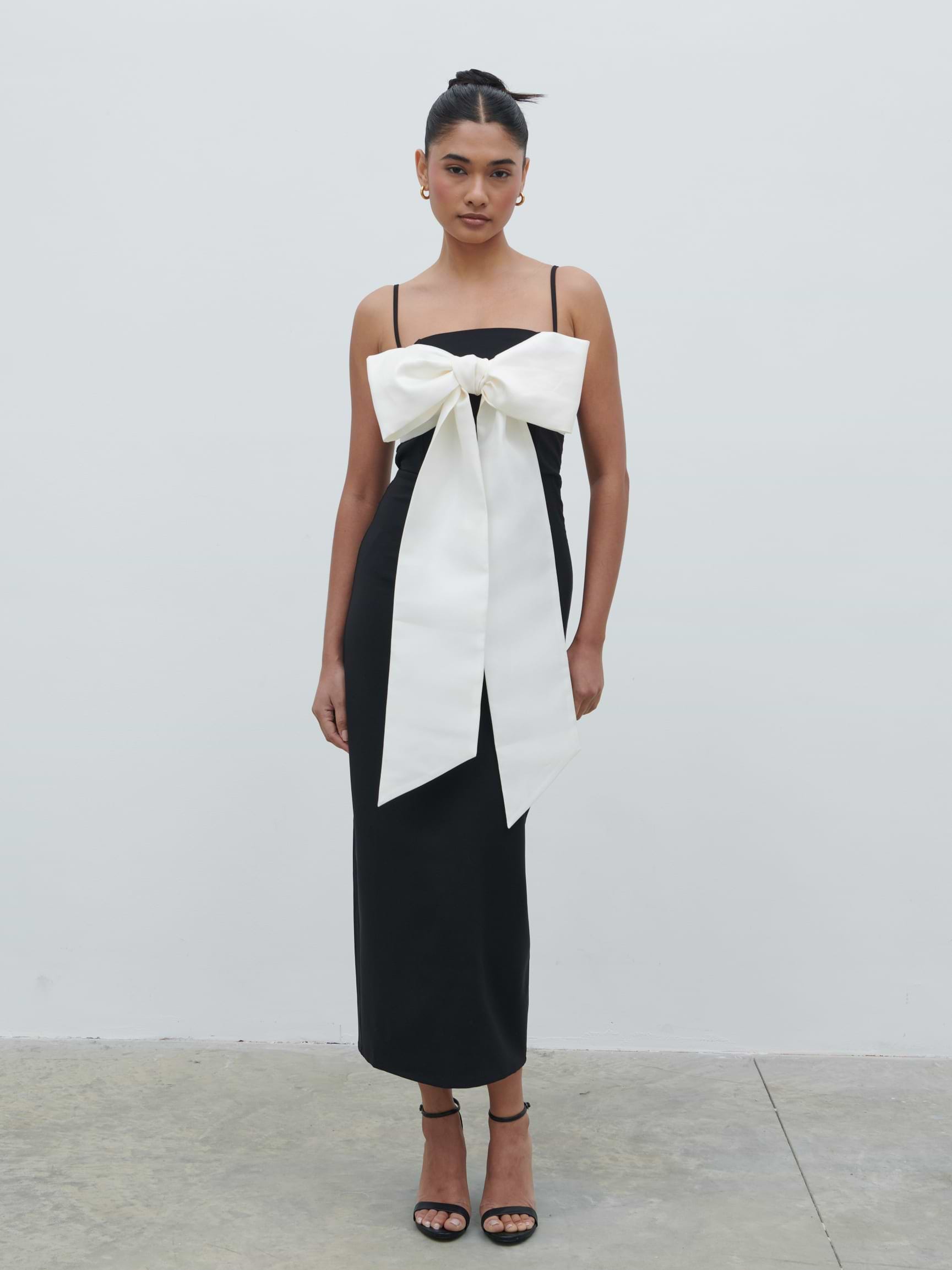 Carena Extreme Bow Midaxi Dress - Black and Cream