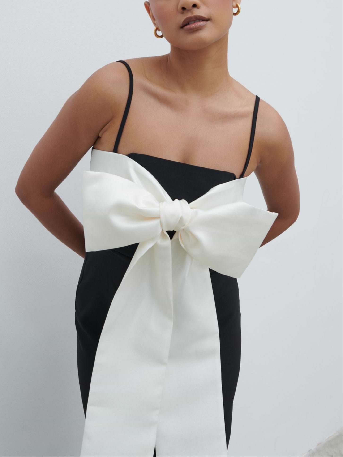 Carena Extreme Bow Midaxi Dress - Black and Cream