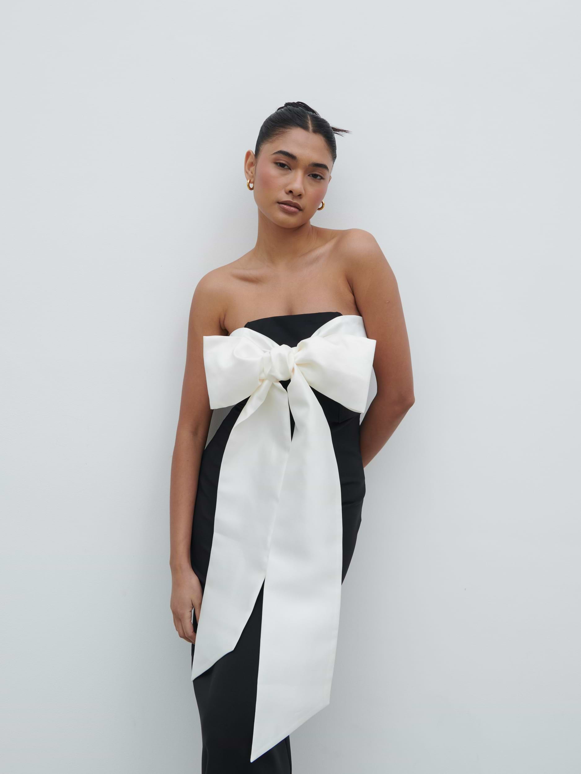 Carena Extreme Bow Midaxi Dress - Black and Cream