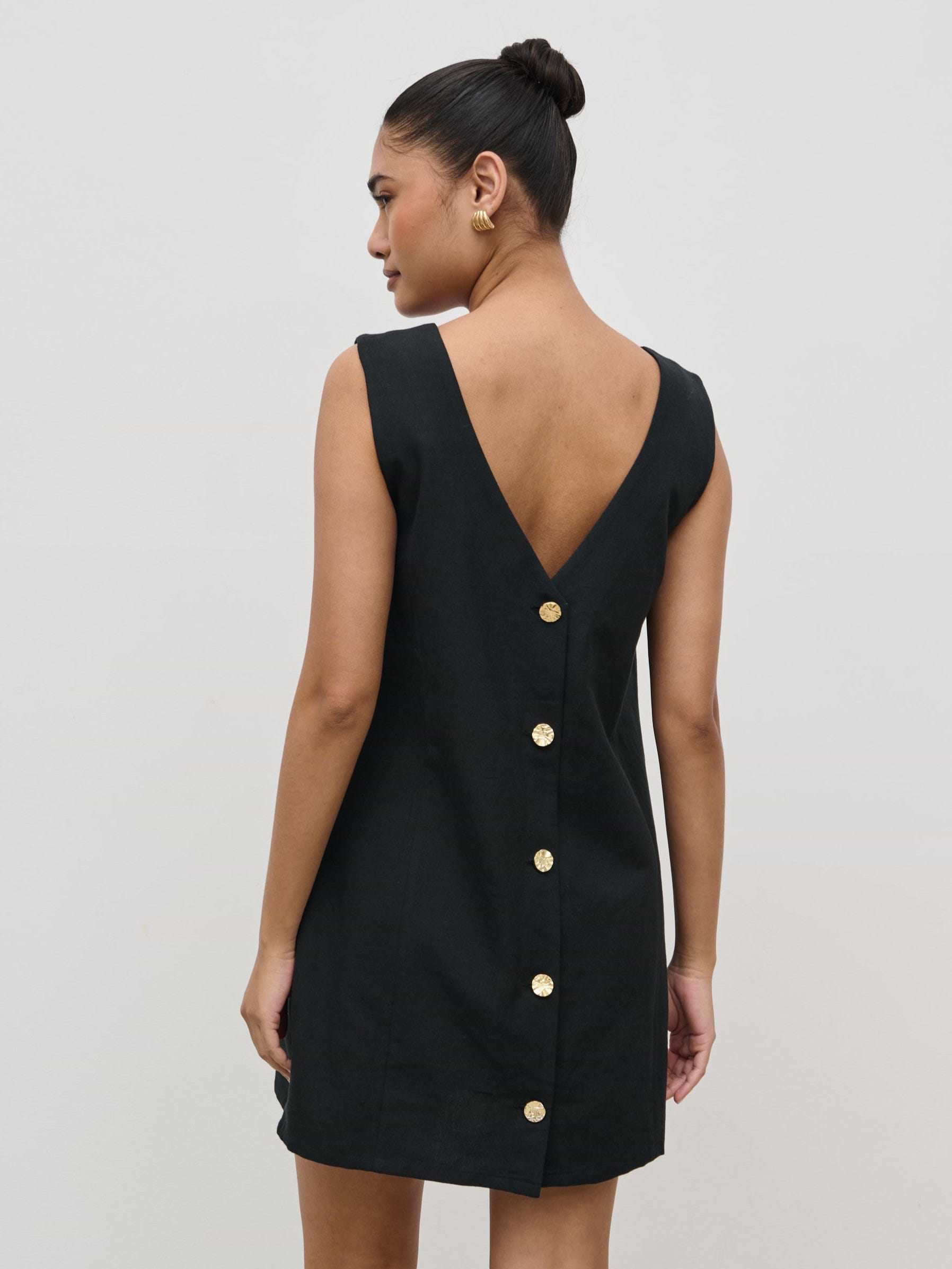 Darla Button Mini Dress - Black