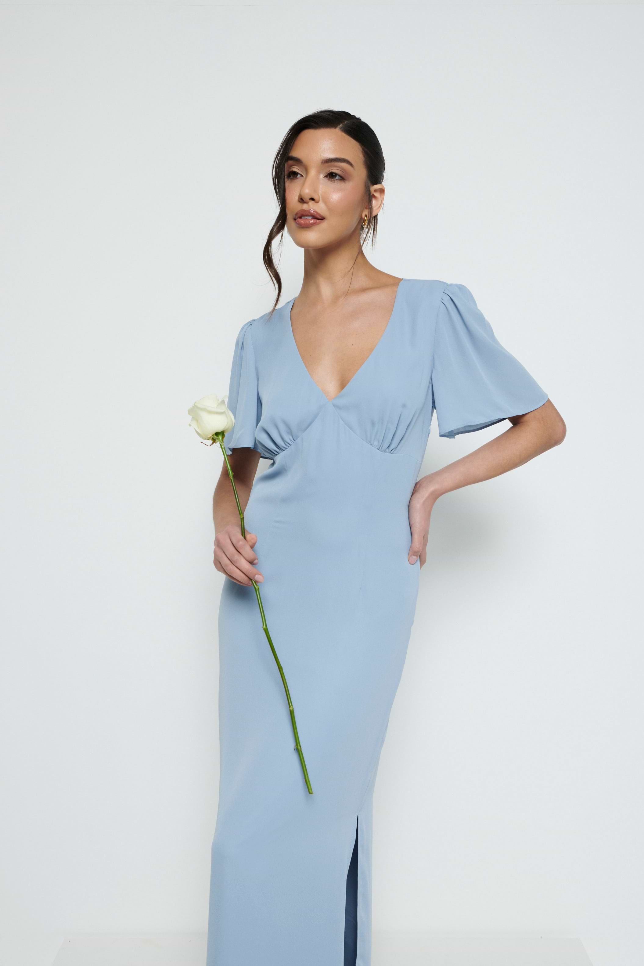 Edie Chiffon Maxi Bridesmaid Dress - Dusty Blue