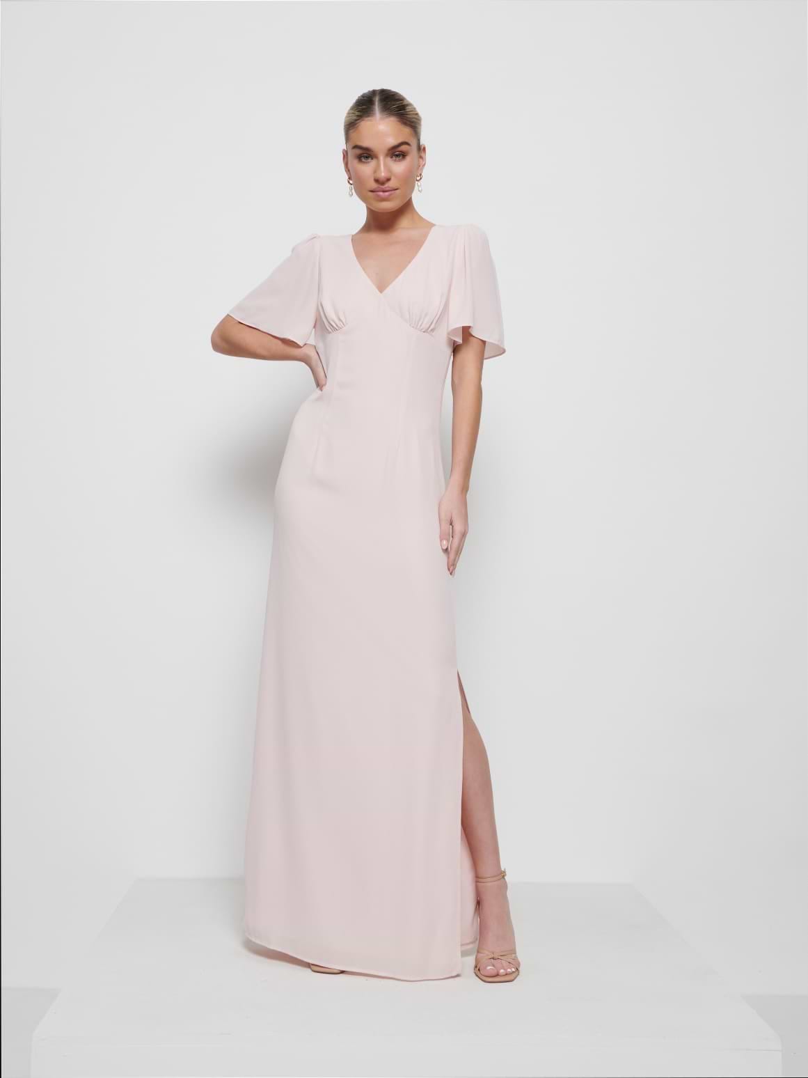 Edie Chiffon Maxi Bridesmaids Dress - Blush