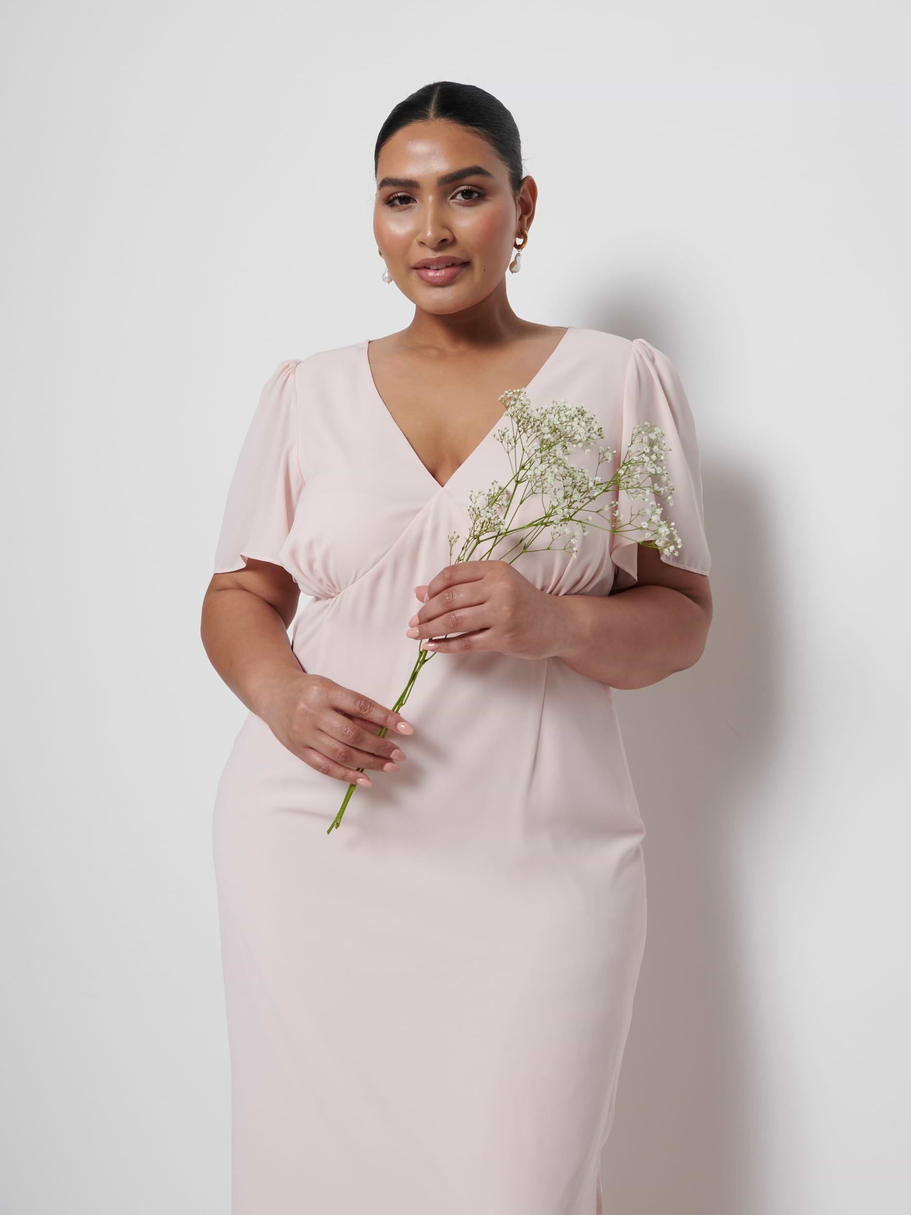 Edie Chiffon Maxi Bridesmaid Dress Curve - Blush