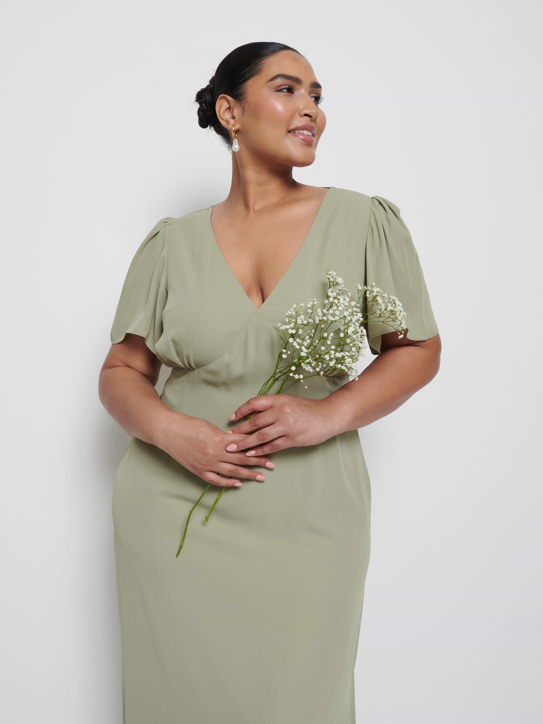 Edie Chiffon Maxi Bridesmaid Dress Curve - Olive
