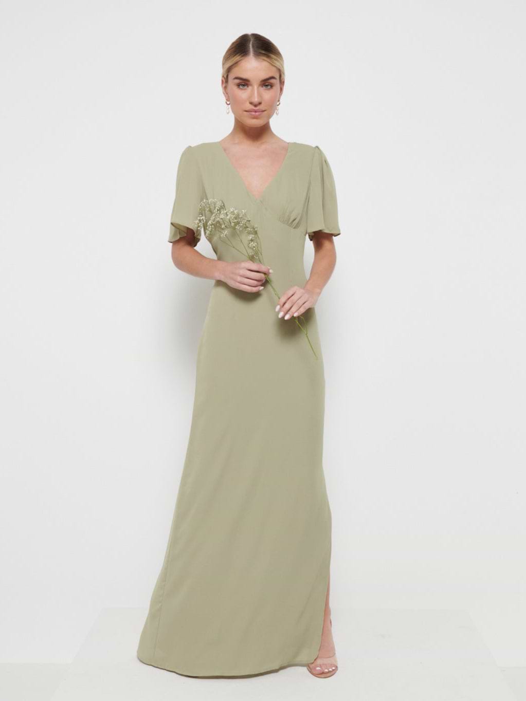 Edie Chiffon Maxi Bridesmaids Dress - Olive