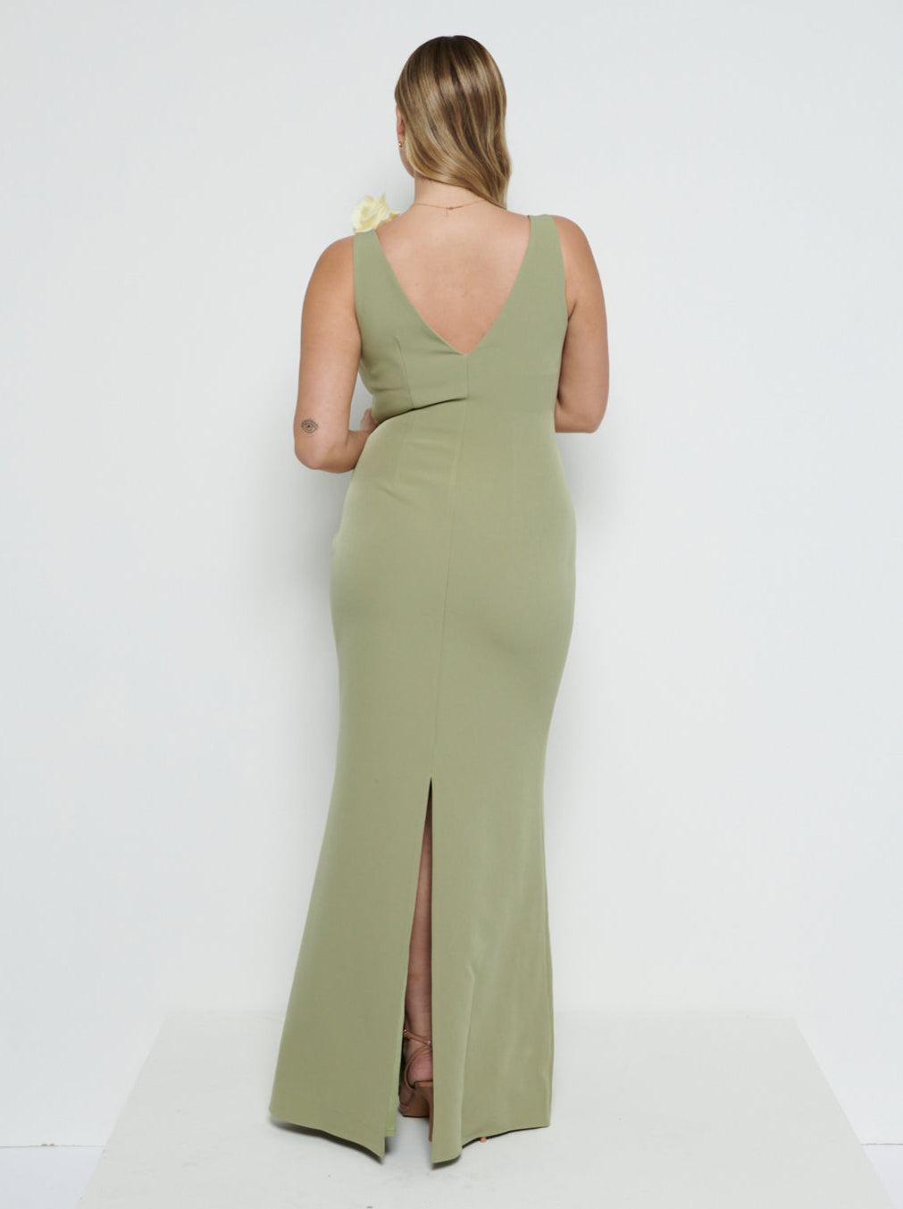 Esmee V-Neck Crepe Maxi Bridesmaid Dress - Olive