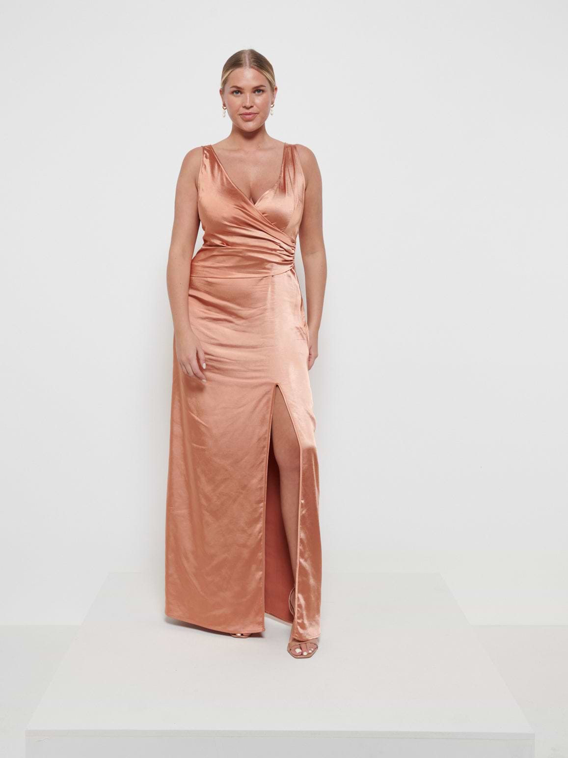 Esmee Wrap Maxi Bridesmaid Dress - Matte Cinnamon