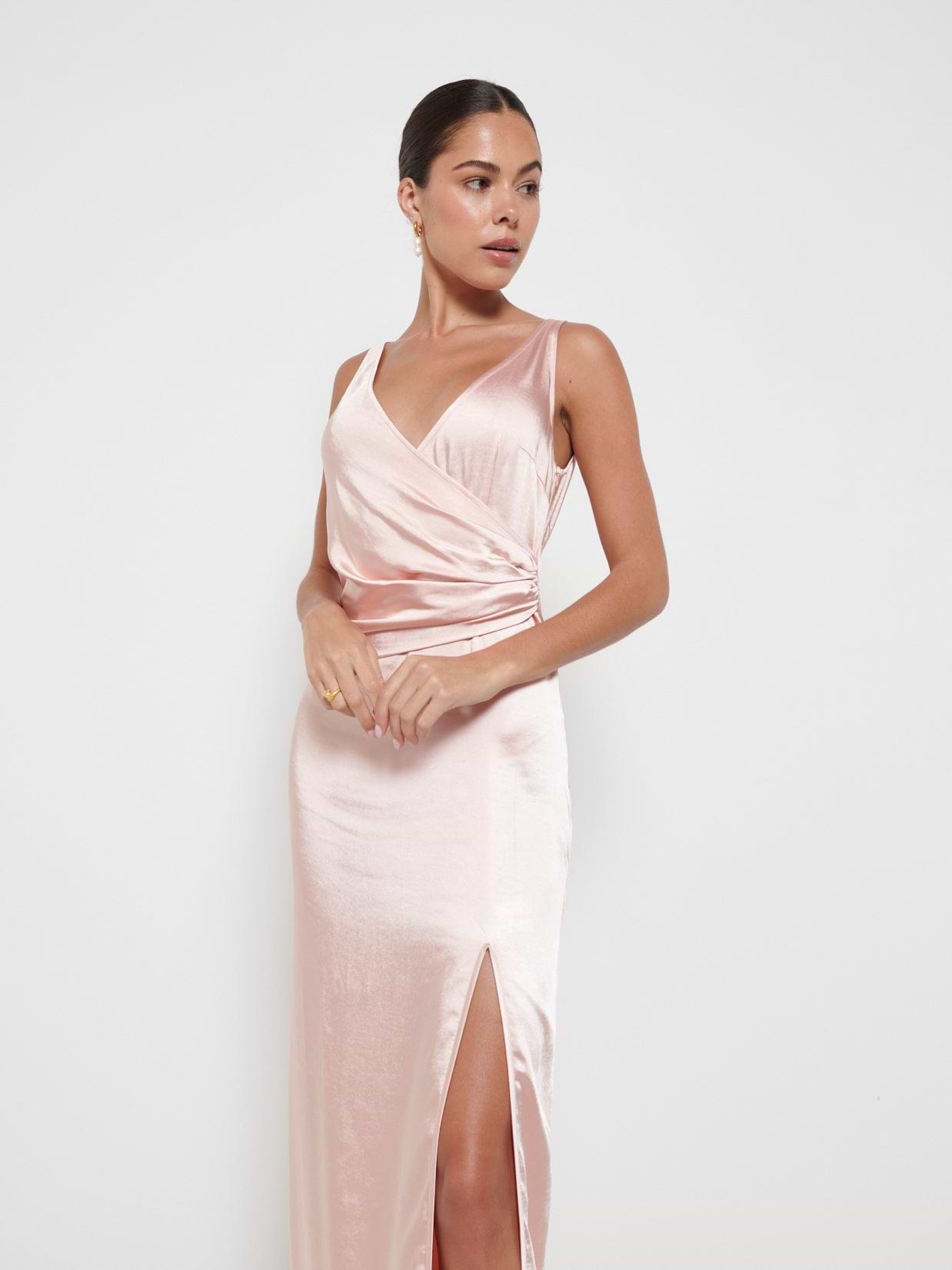 Esmee Wrap Maxi Bridesmaid Dress - Matte True Blush