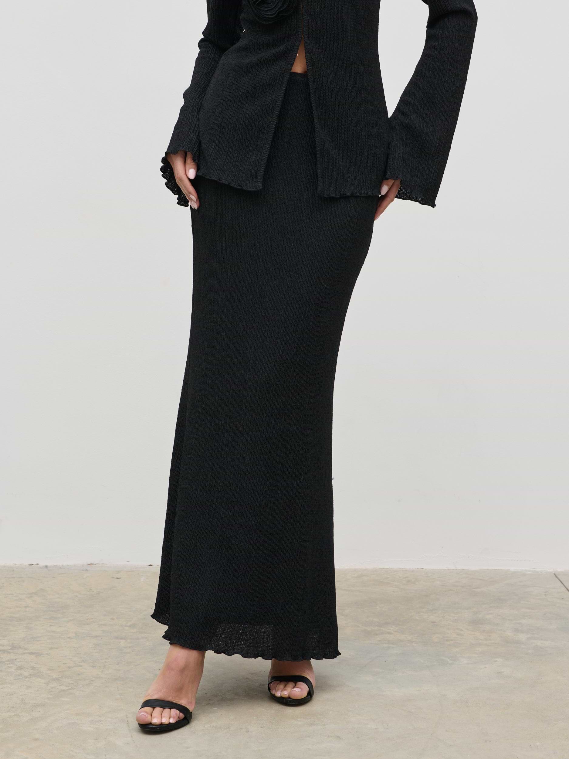 Evalina Crinkle Maxi Skirt - Black