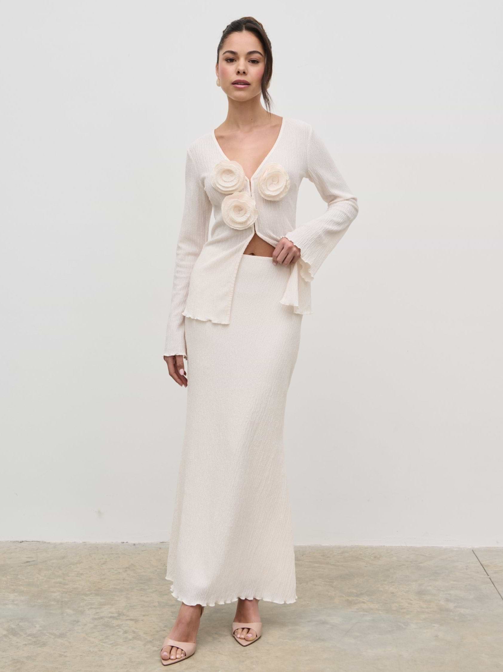 Evalina Crinkle Maxi Skirt - Cream
