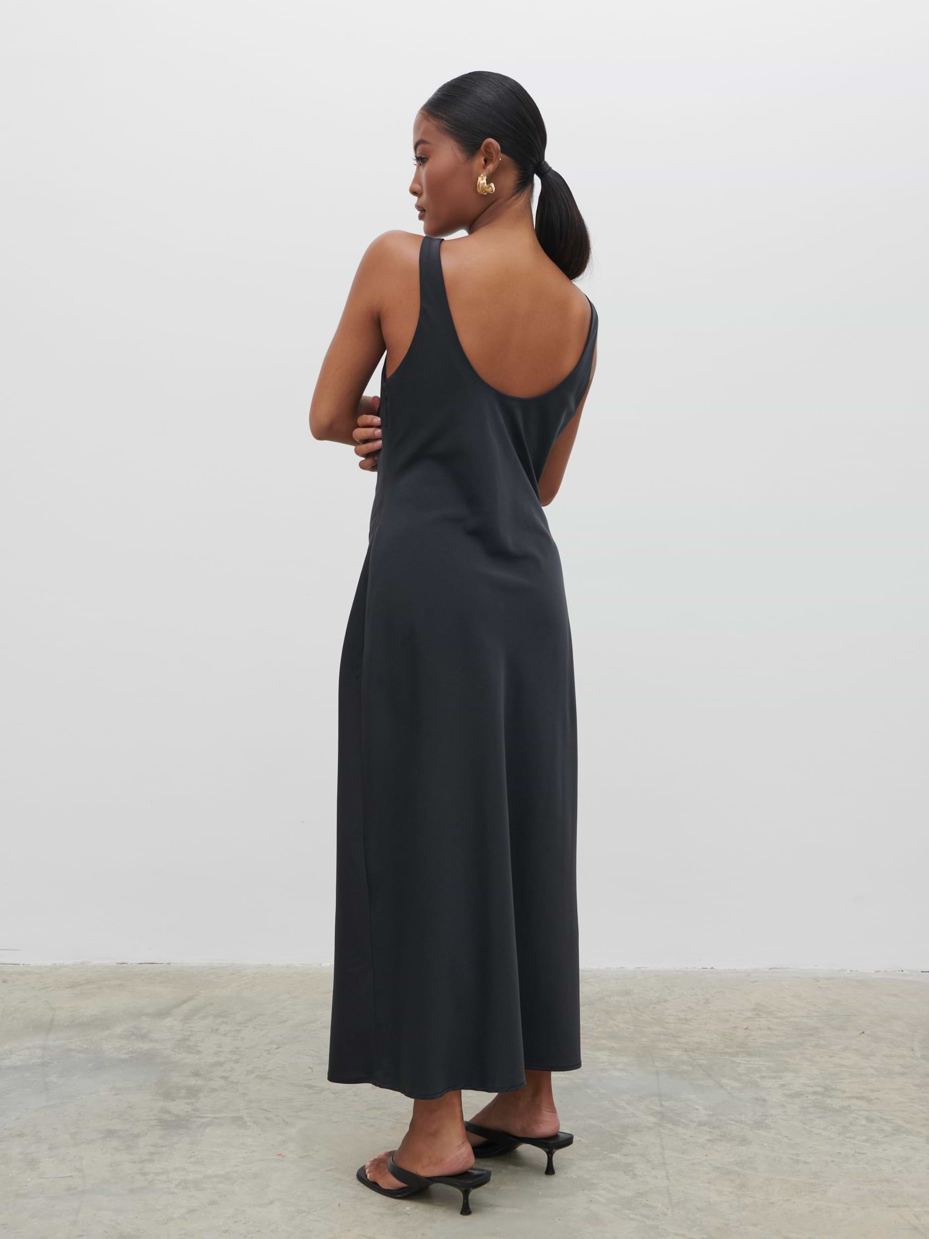 Evelyn Satin Slip Midaxi Dress - Black