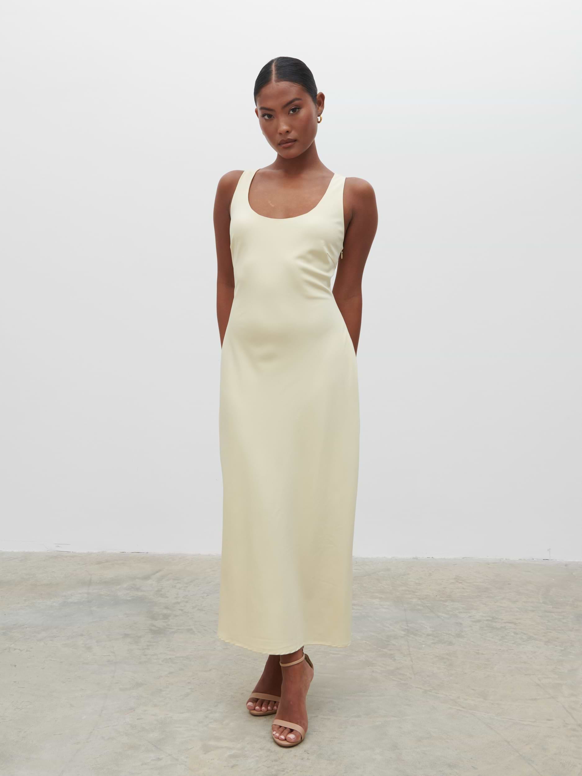 Evelyn Satin Slip Midaxi Dress - Butter Lemon