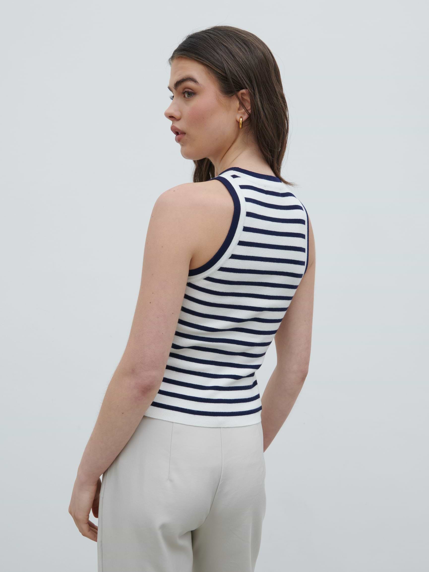 Ferne Stripe Knit Racer Top - Navy and Cream Stripe