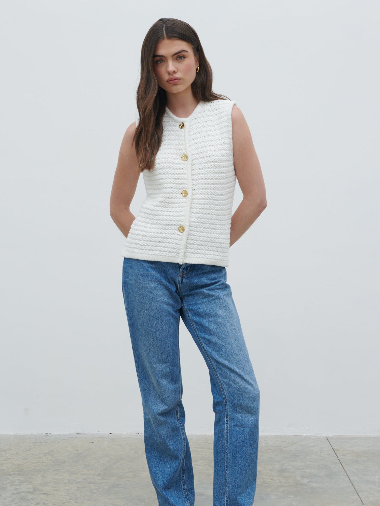 Frankie Crochet Knit Waistcoat - Cream