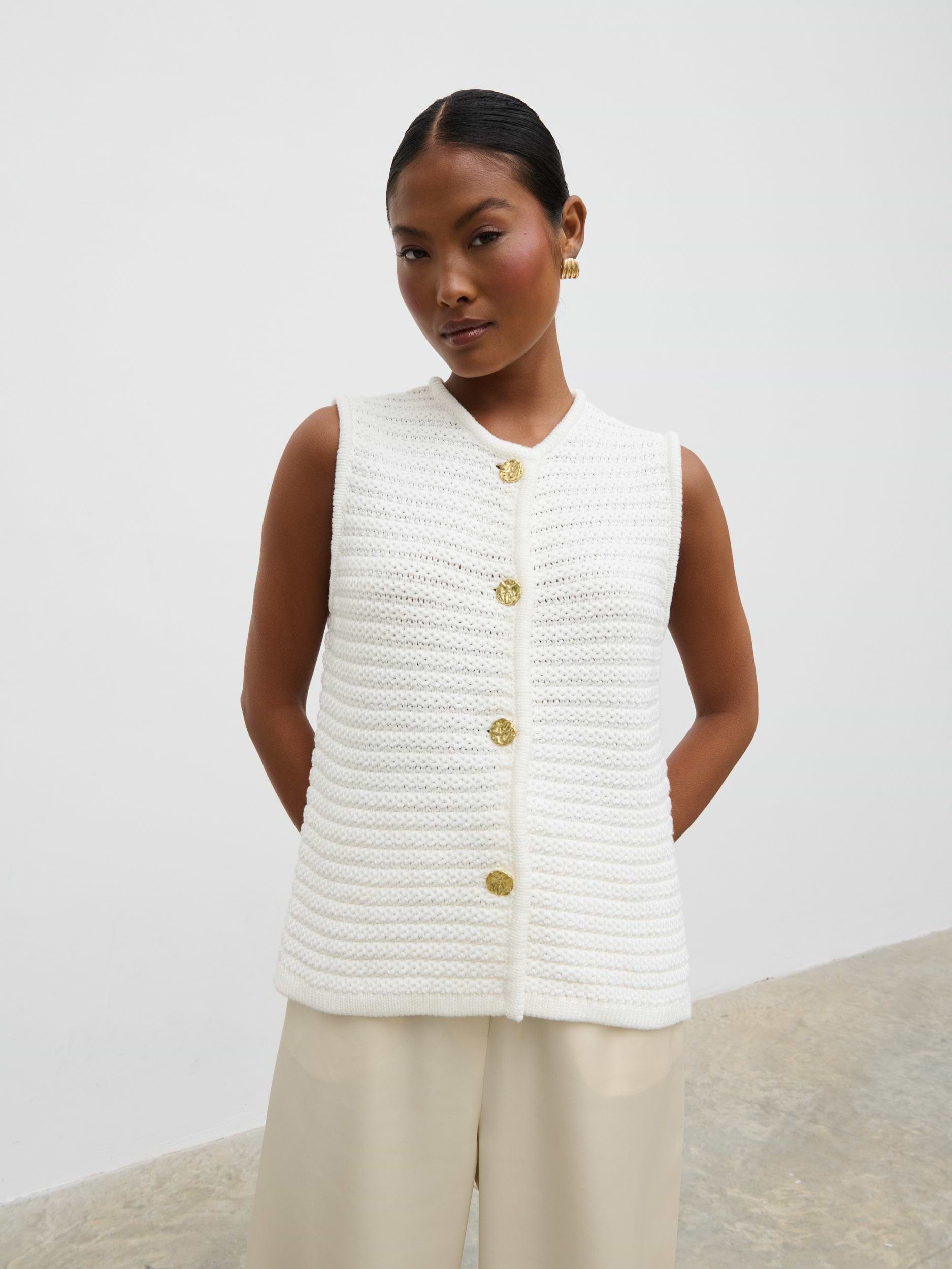 Frankie Crochet Knit Waistcoat - Cream