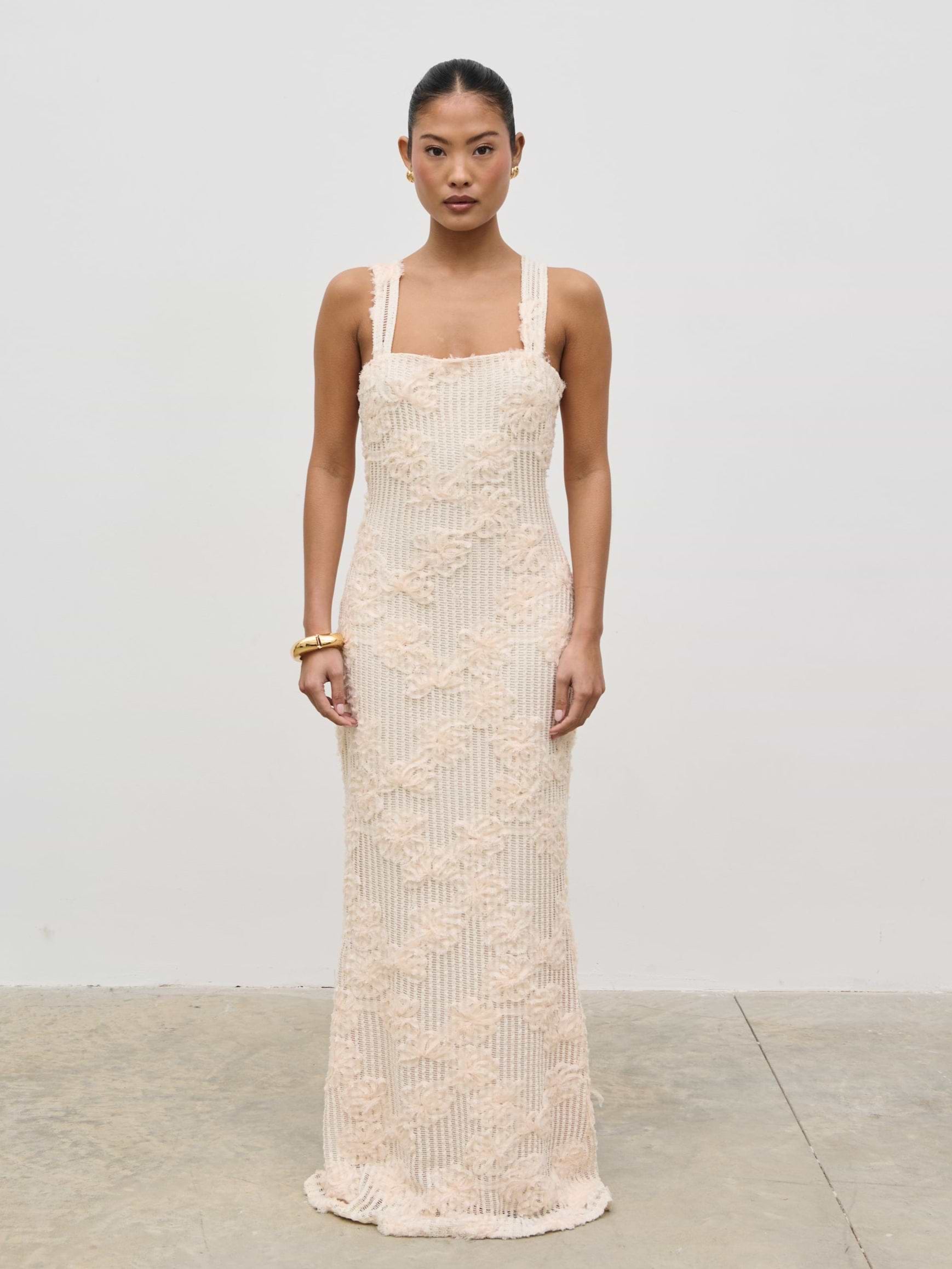 Gigou Crochet Floral Maxi Dress - Cream