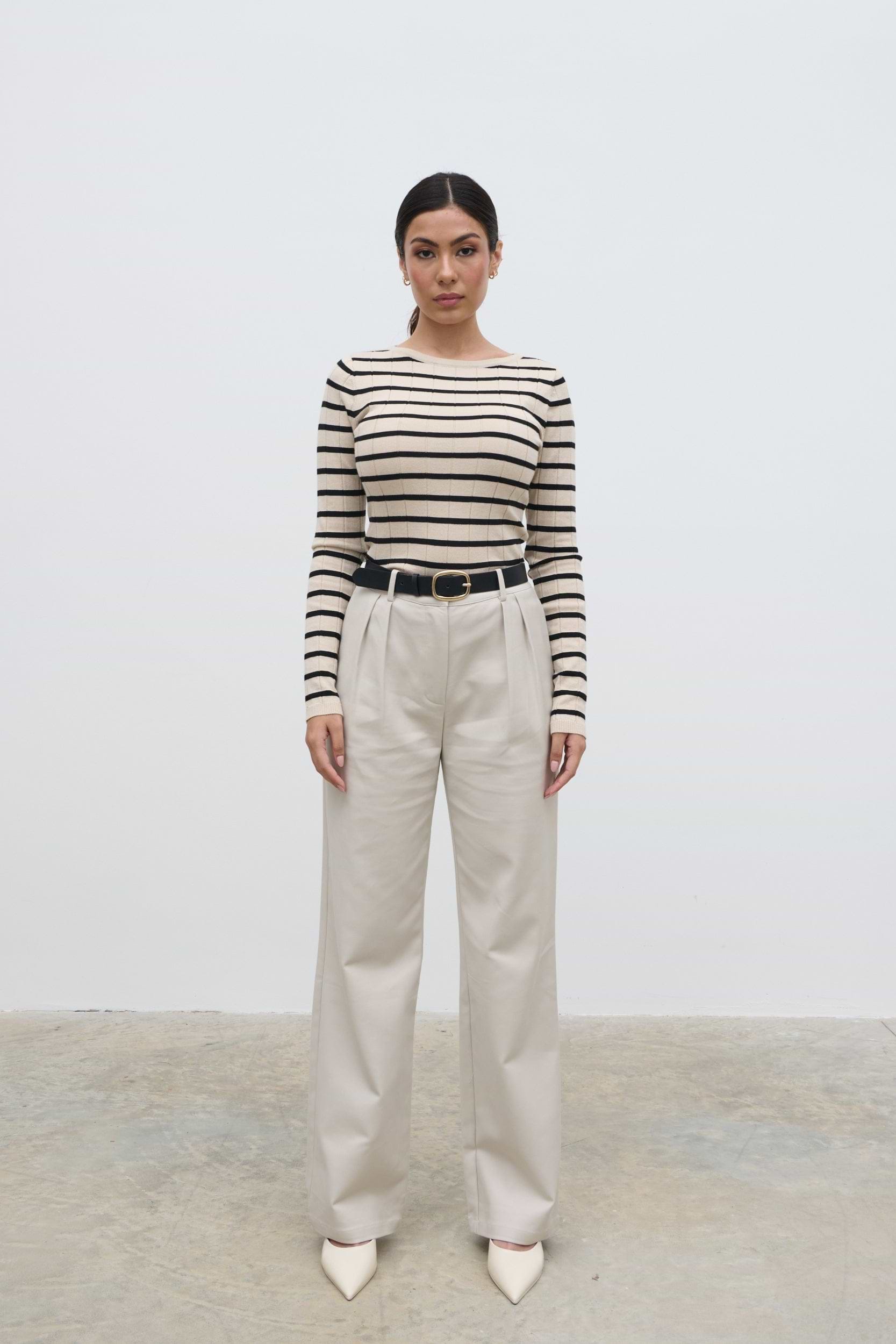 Hailey Stripe Knit Top - Navy and Cream