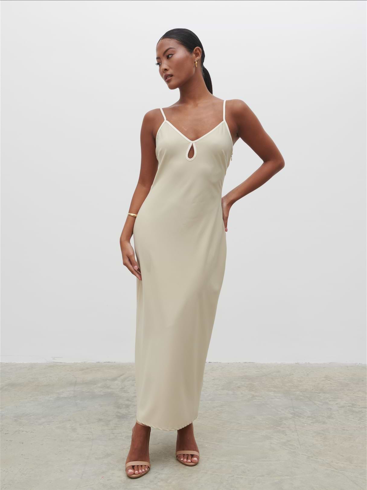 Harper Slip Midaxi Dress - Gold and Oyster