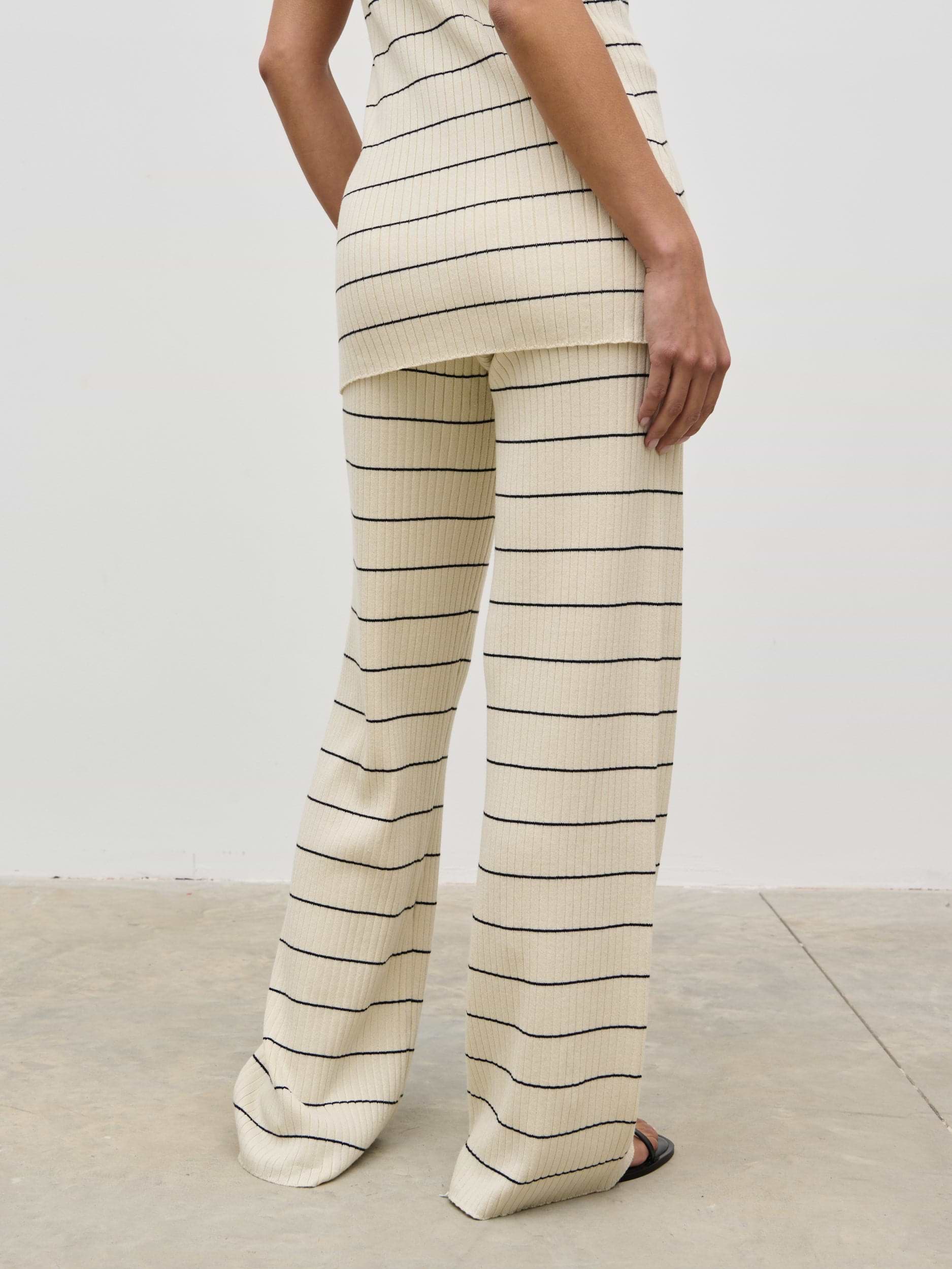 Hattie Stripe Knit Trousers - Cream and Black