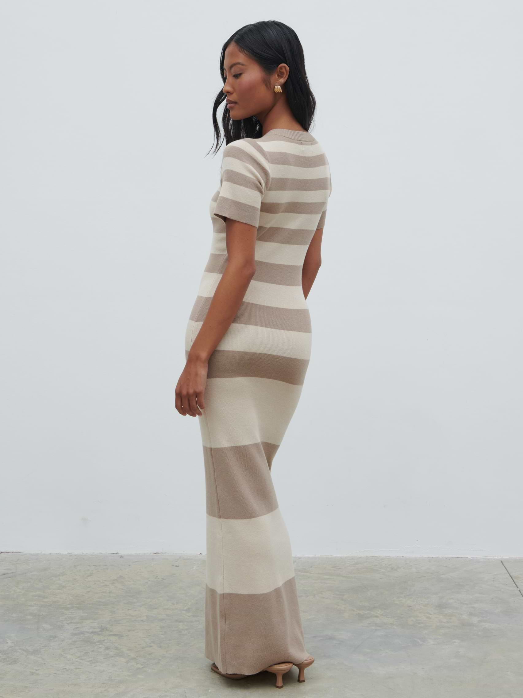 Heidi Stripe Knit Dress - Stone and Taupe
