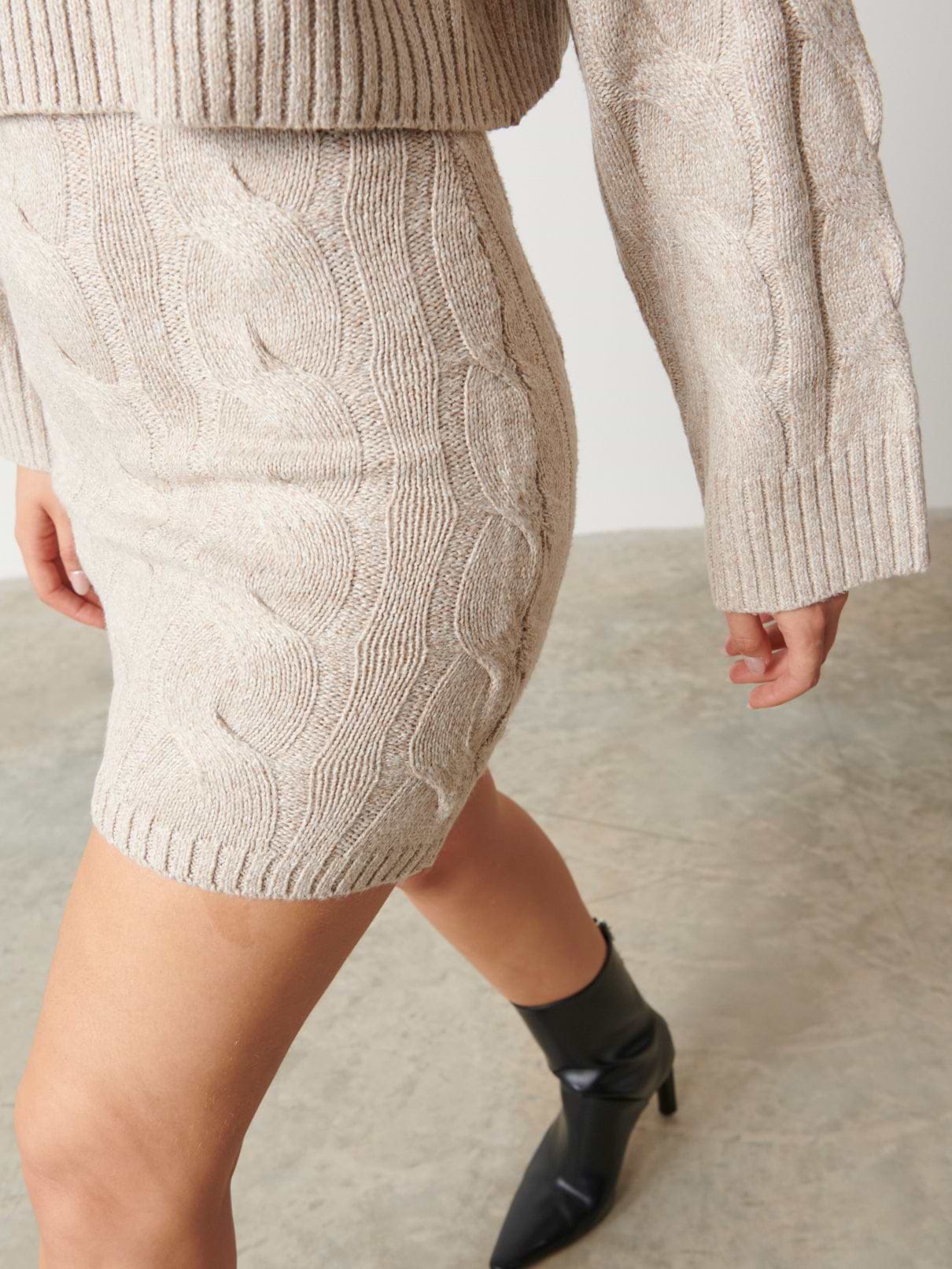 Hunter Cable Knit Mini Skirt - Beige
