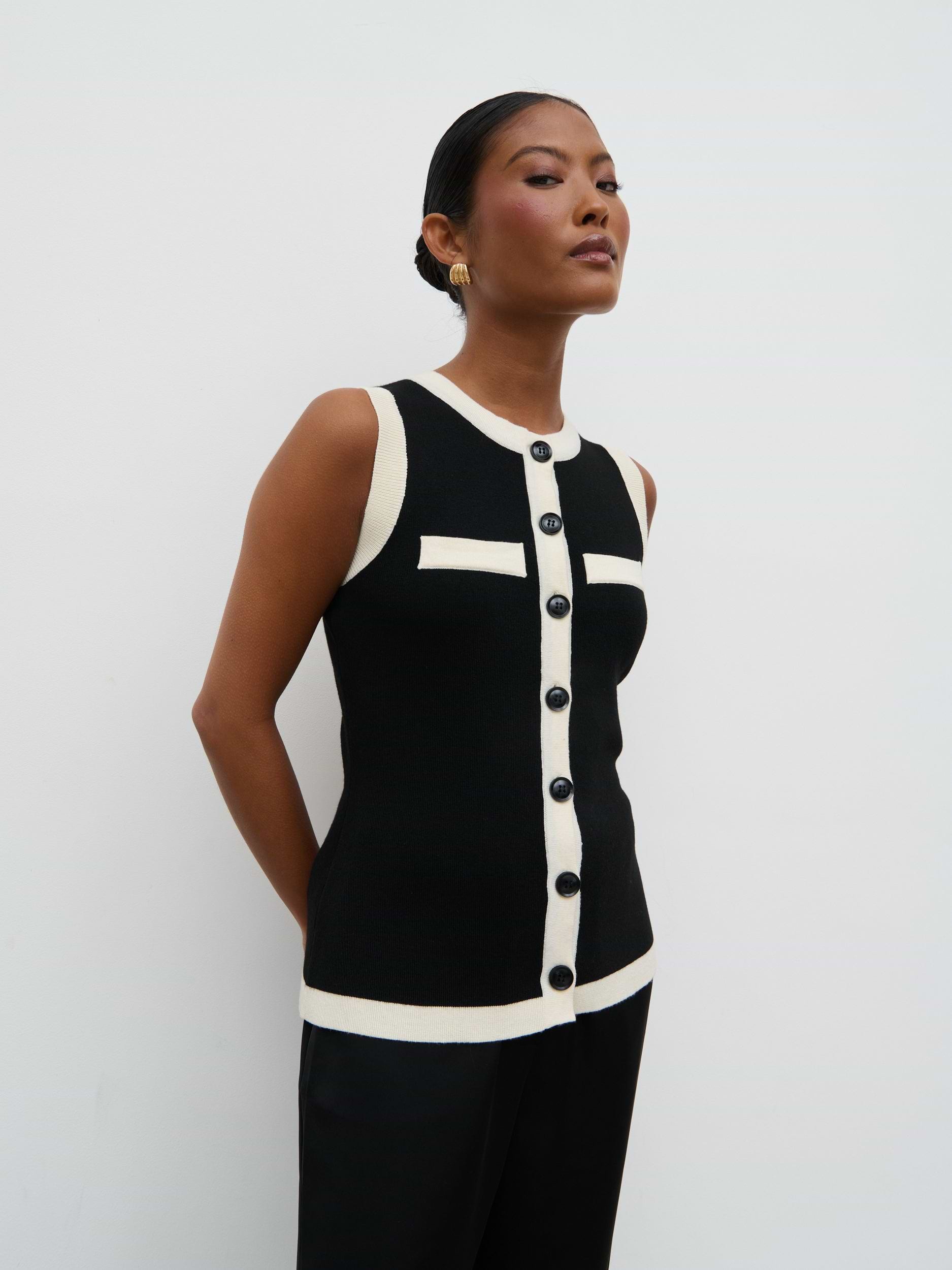 Indigo Contrast Knit Waistcoat - Black and Cream