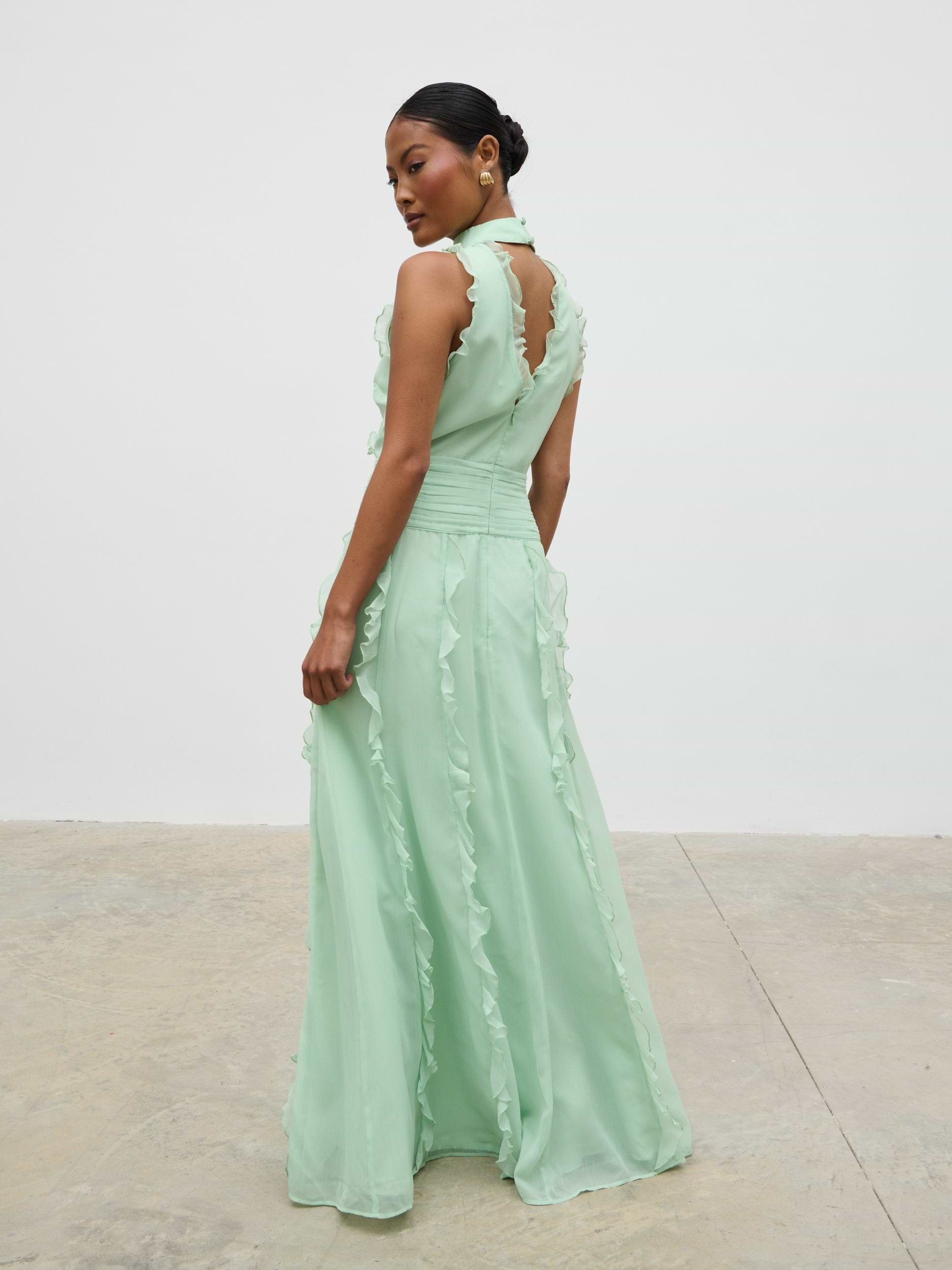 Ingrid Ruffle Maxi Dress - Sage
