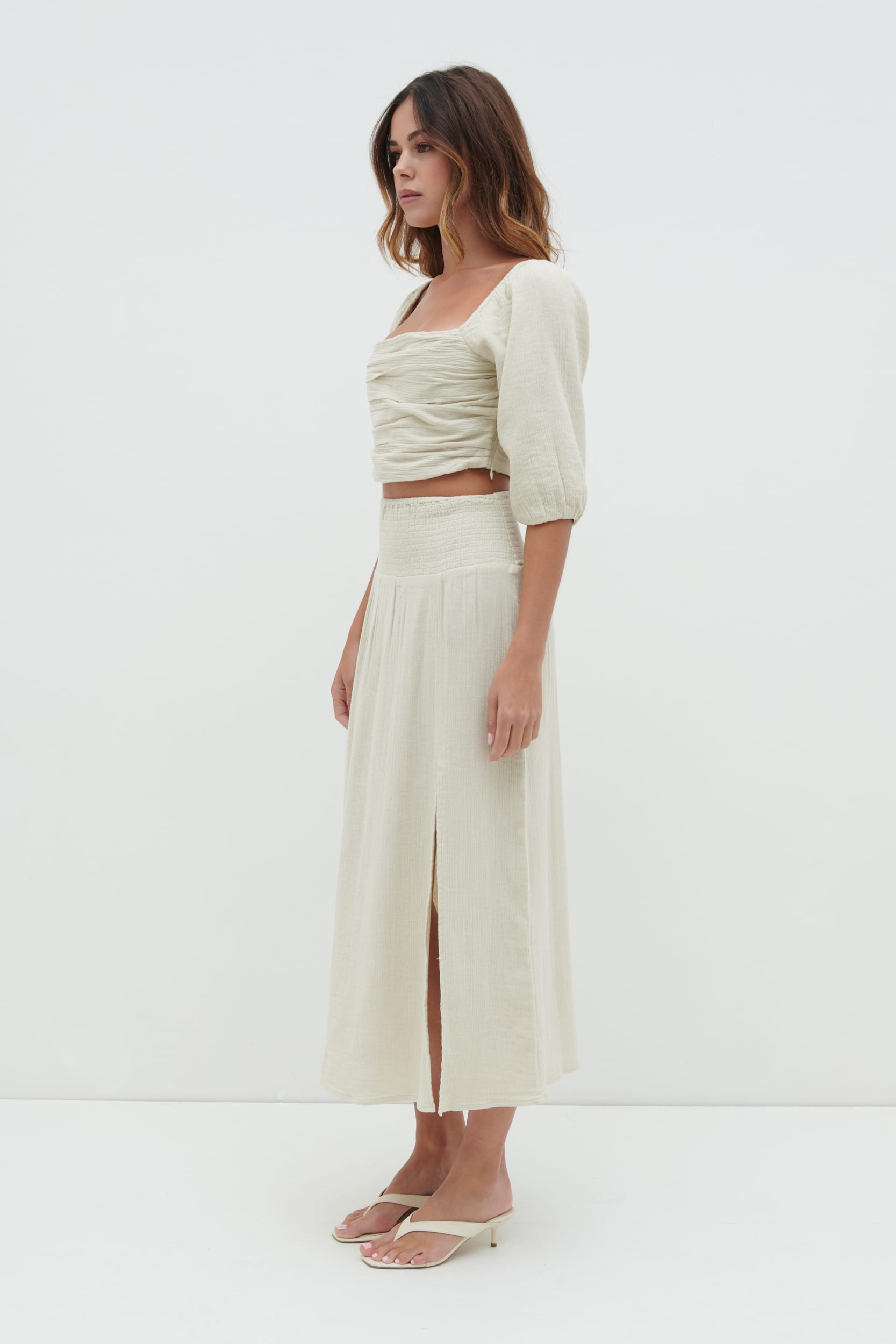 Ingrid Ruched Midaxi Skirt - Beige