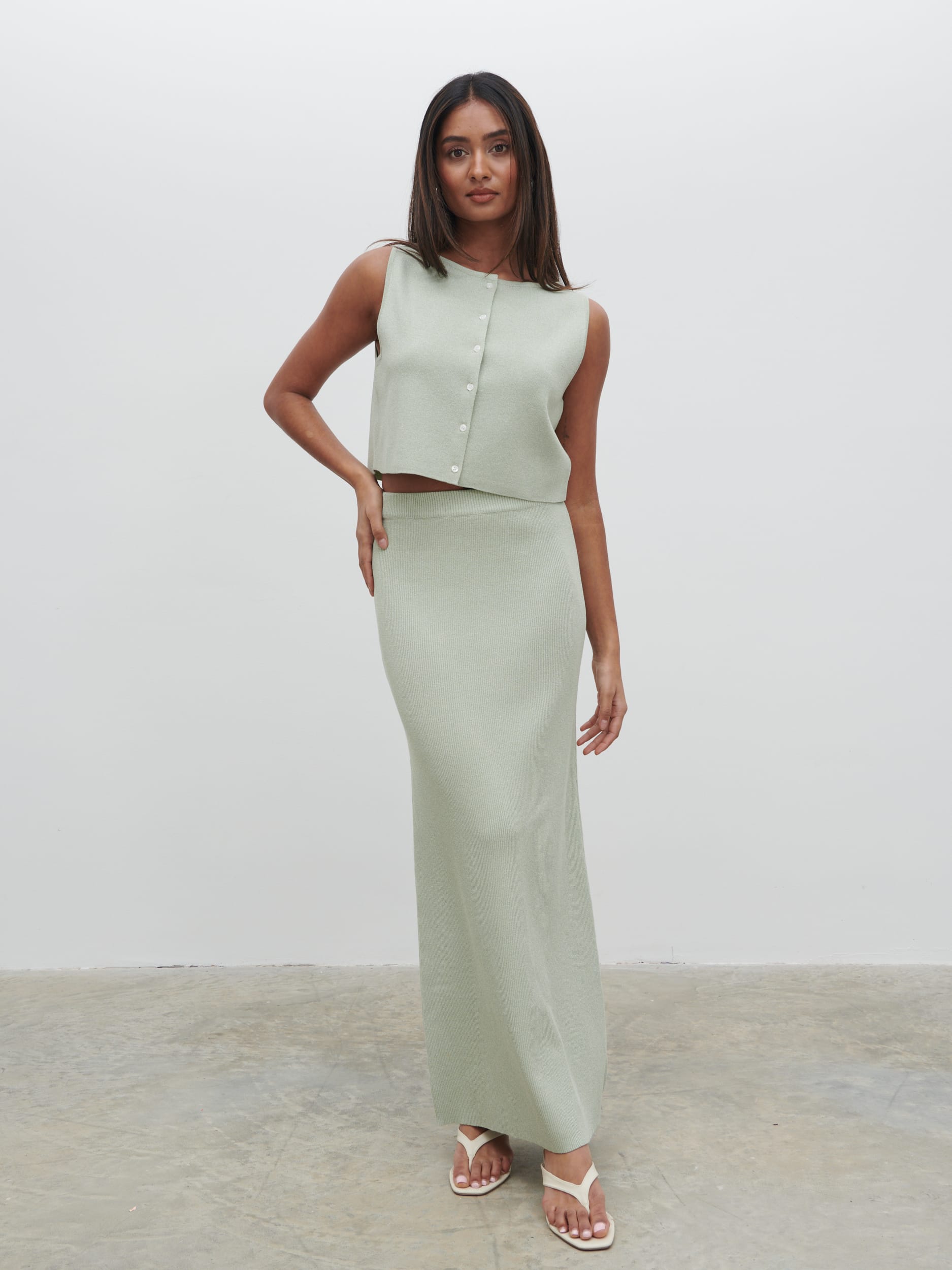 Jasmin Knit Maxi Skirt - Green Marl
