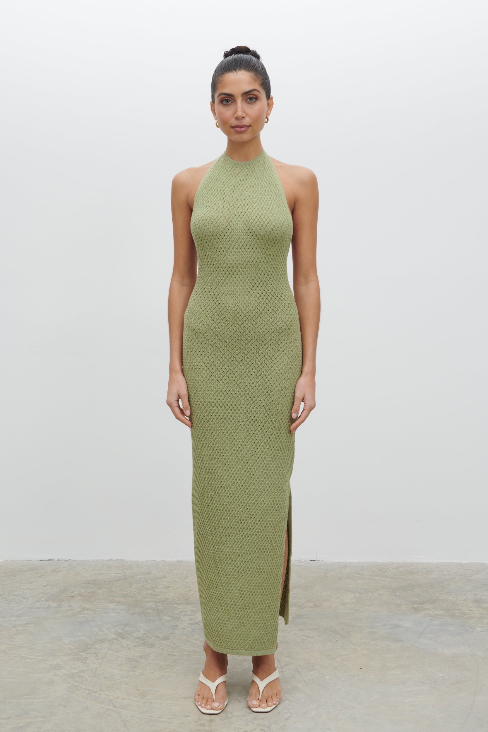 Jenna Halter Neck Knit Midaxi Dress - Pistachio