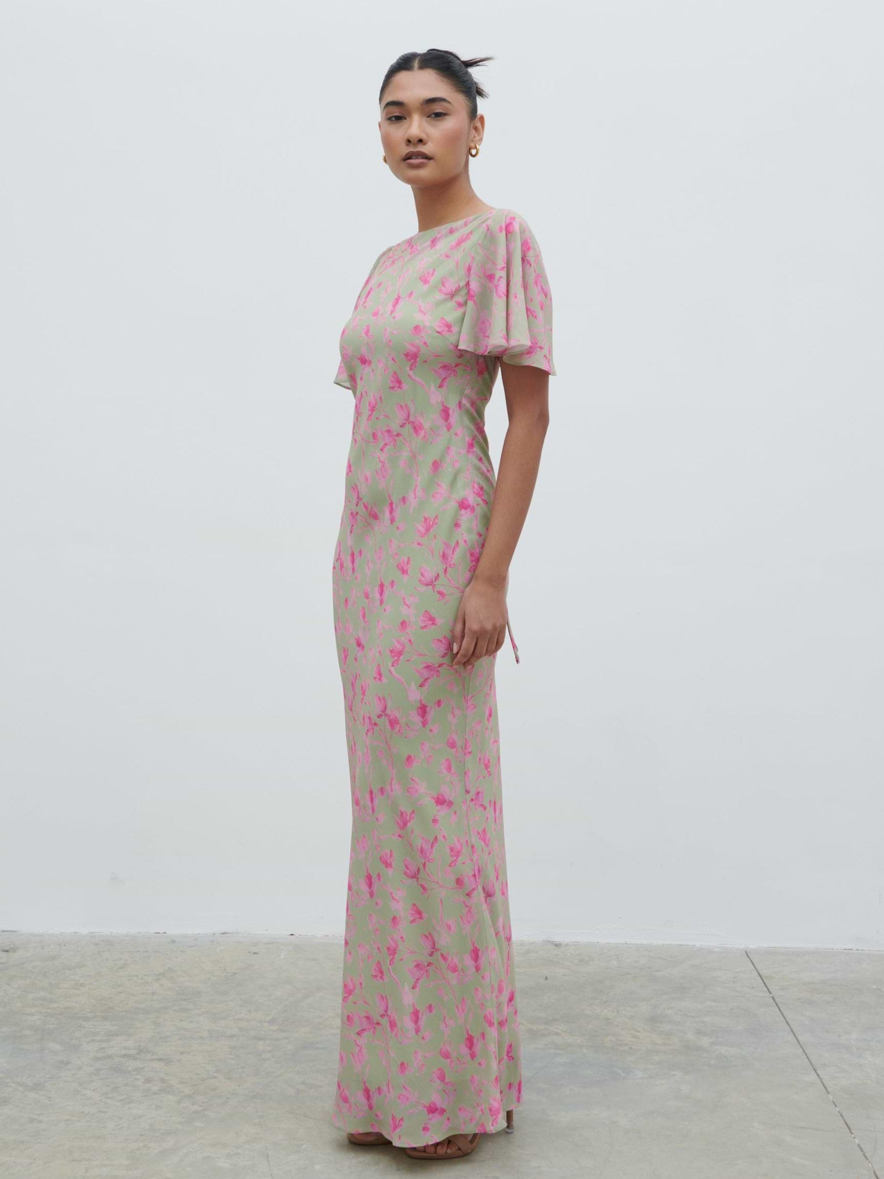 Jules Maxi Dress - Olive and Fuchsia Petal Floral