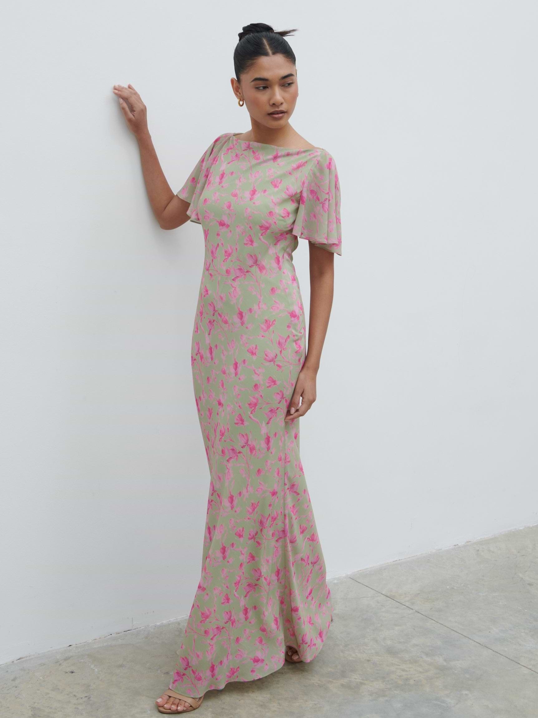 Jules Maxi Dress - Olive and Fuchsia Petal Floral