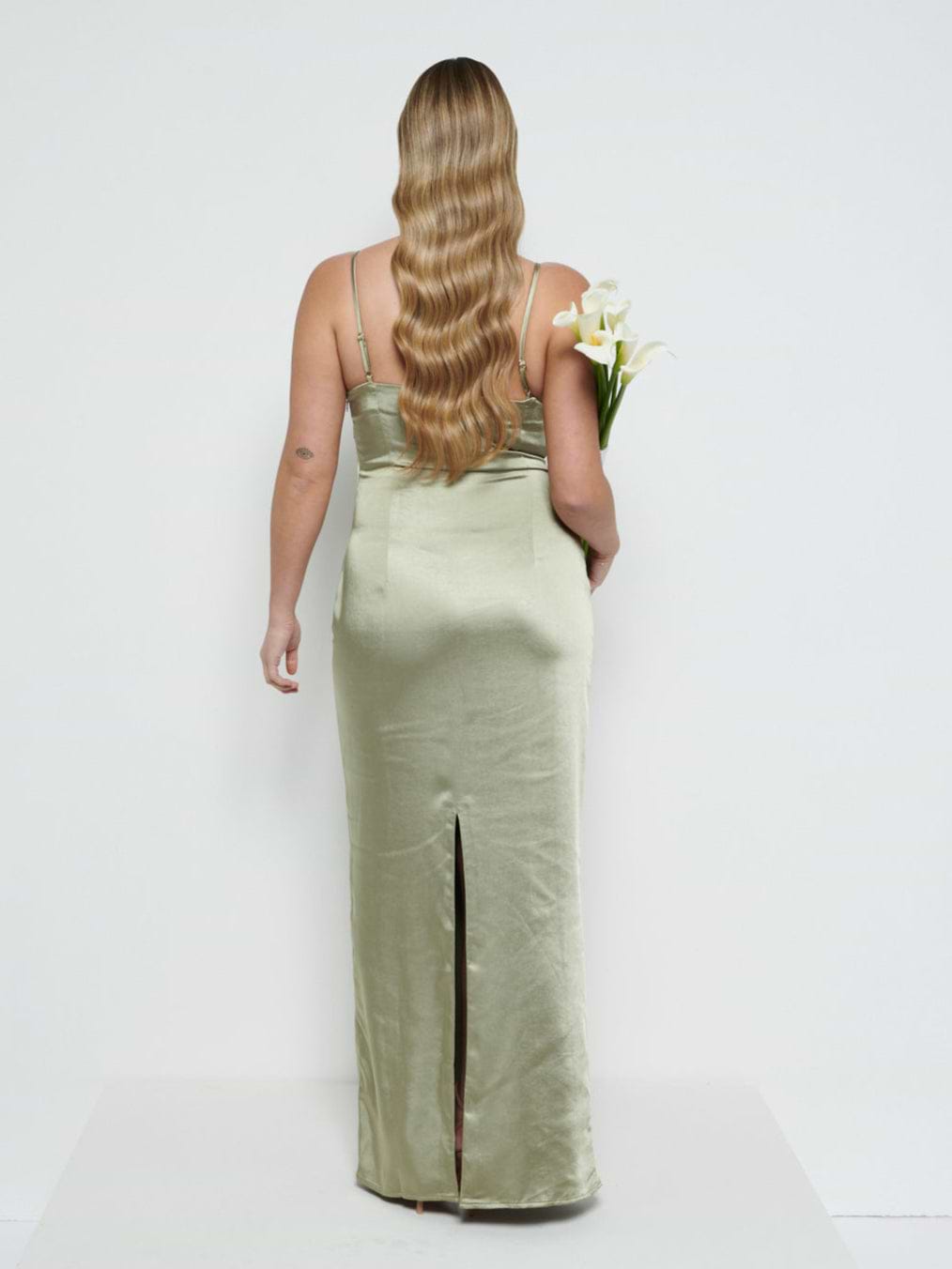 June Satin Maxi Bridesmaid Dress - Olive
